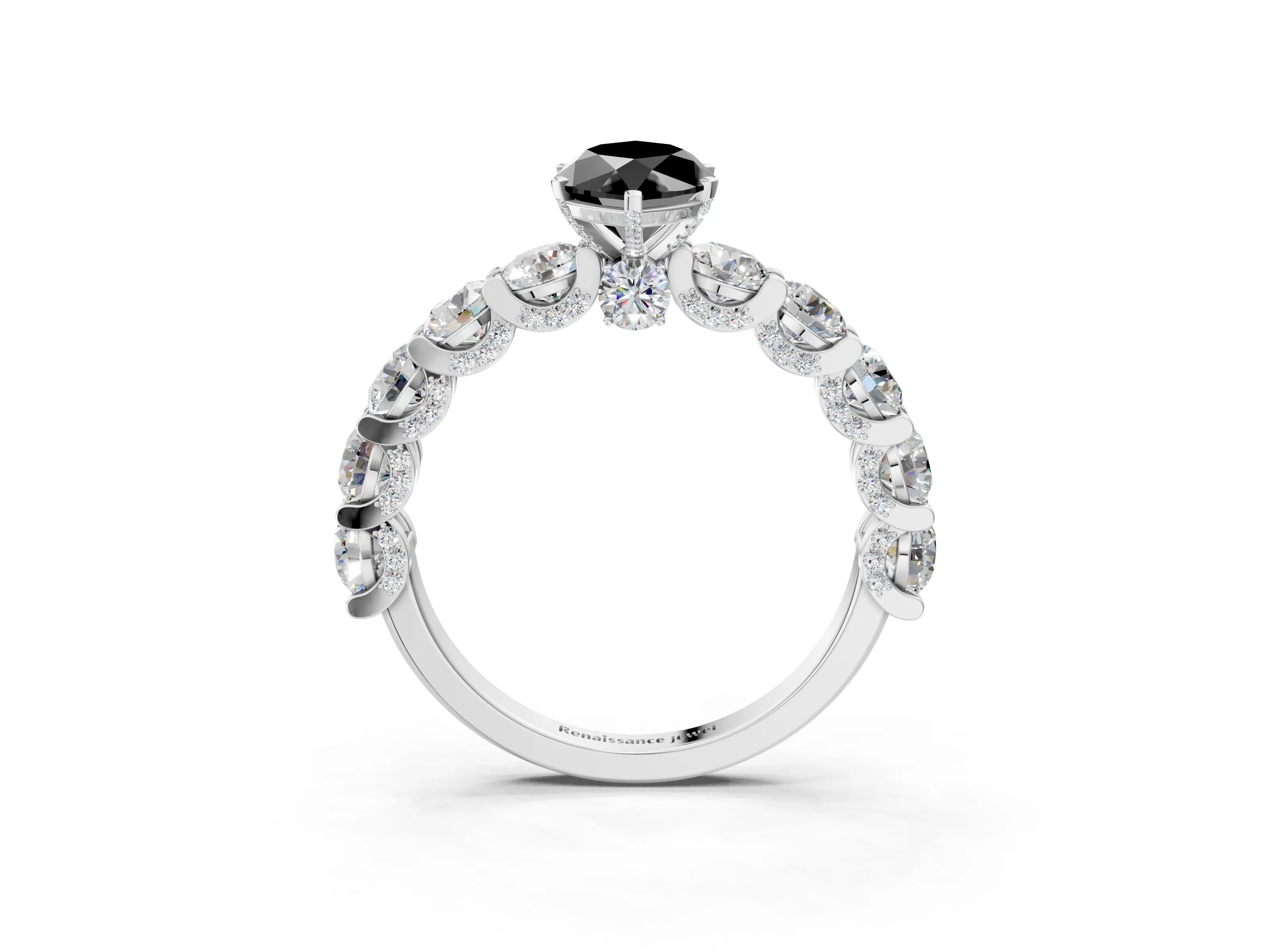 White gold Round Diamond Side Stone Engagement Ring with Six-Prong Setting_3