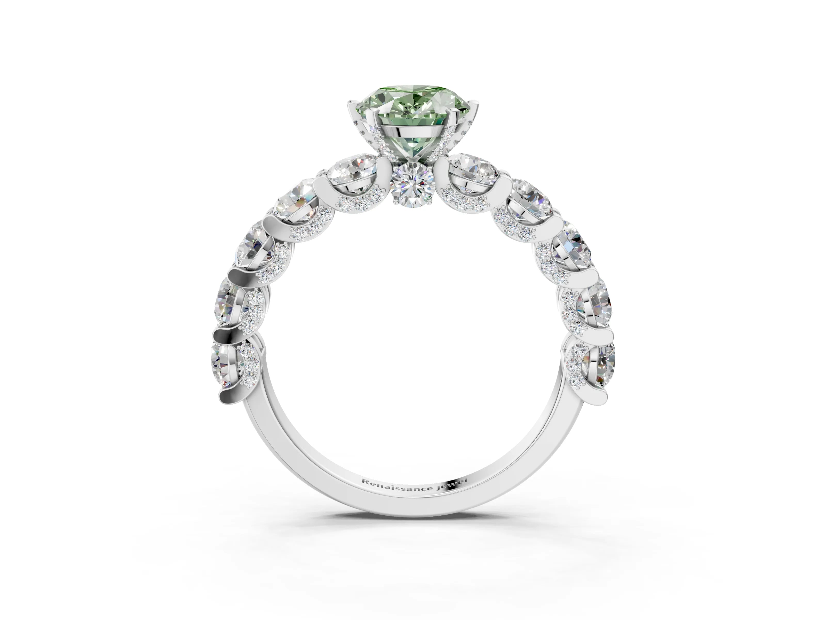 White gold Round Diamond Side Stone Engagement Ring with Six-Prong Setting_3