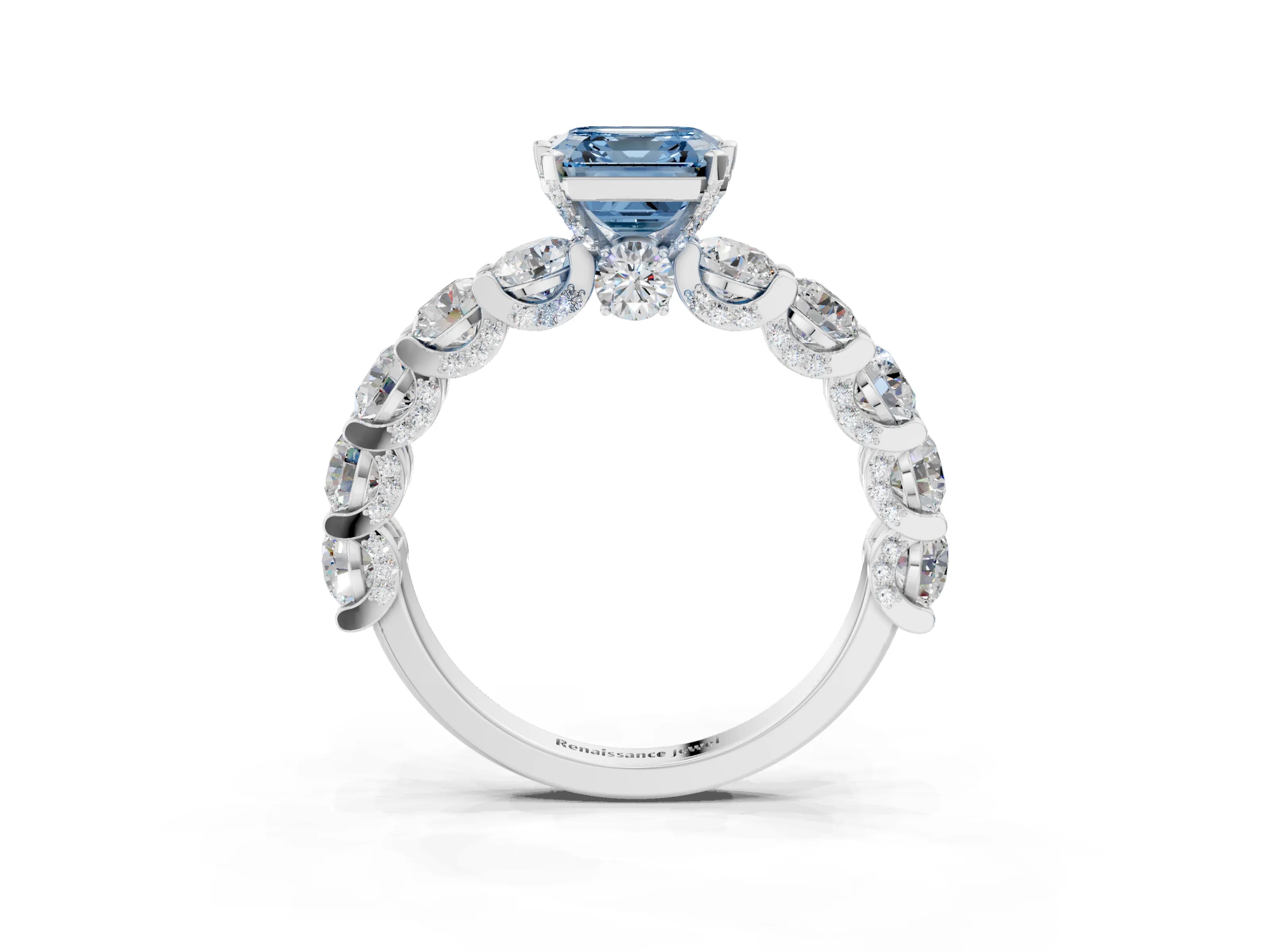 White gold Round Diamond Side Stone Engagement Ring with Six-Prong Setting_3