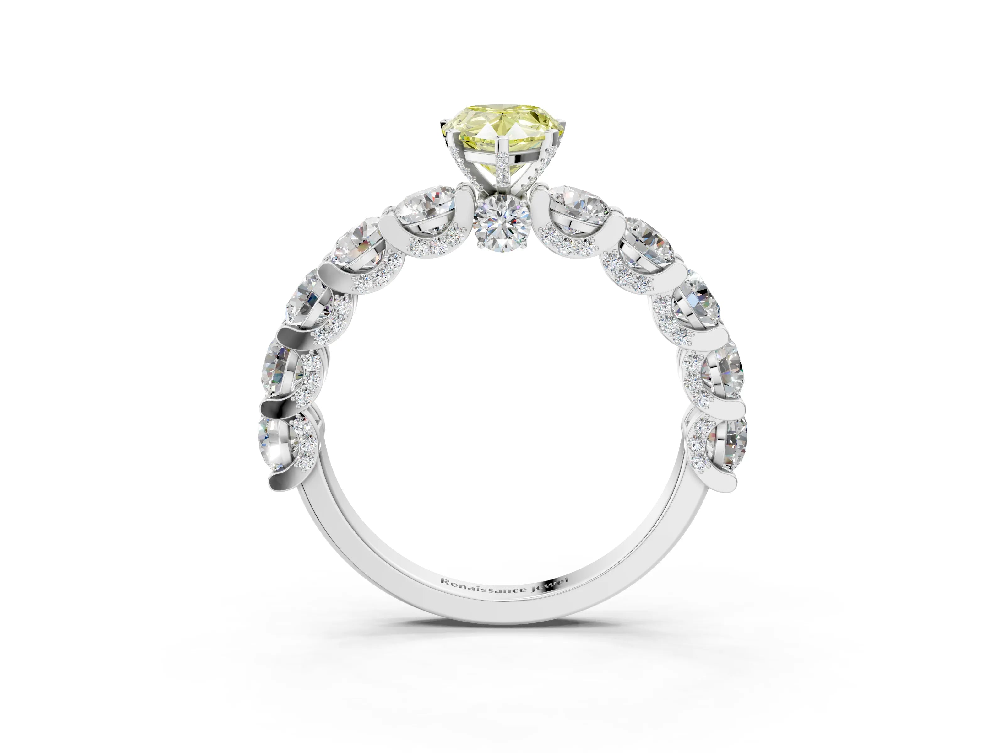 White gold Round Diamond Side Stone Engagement Ring with Six-Prong Setting_3