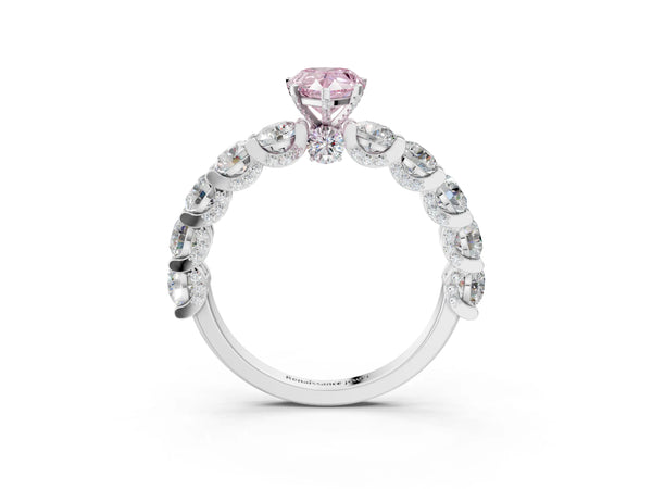 White gold Round Diamond Side Stone Engagement Ring with Six-Prong Setting