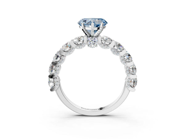 White gold Round Diamond Side Stone Engagement Ring with Six-Prong Setting