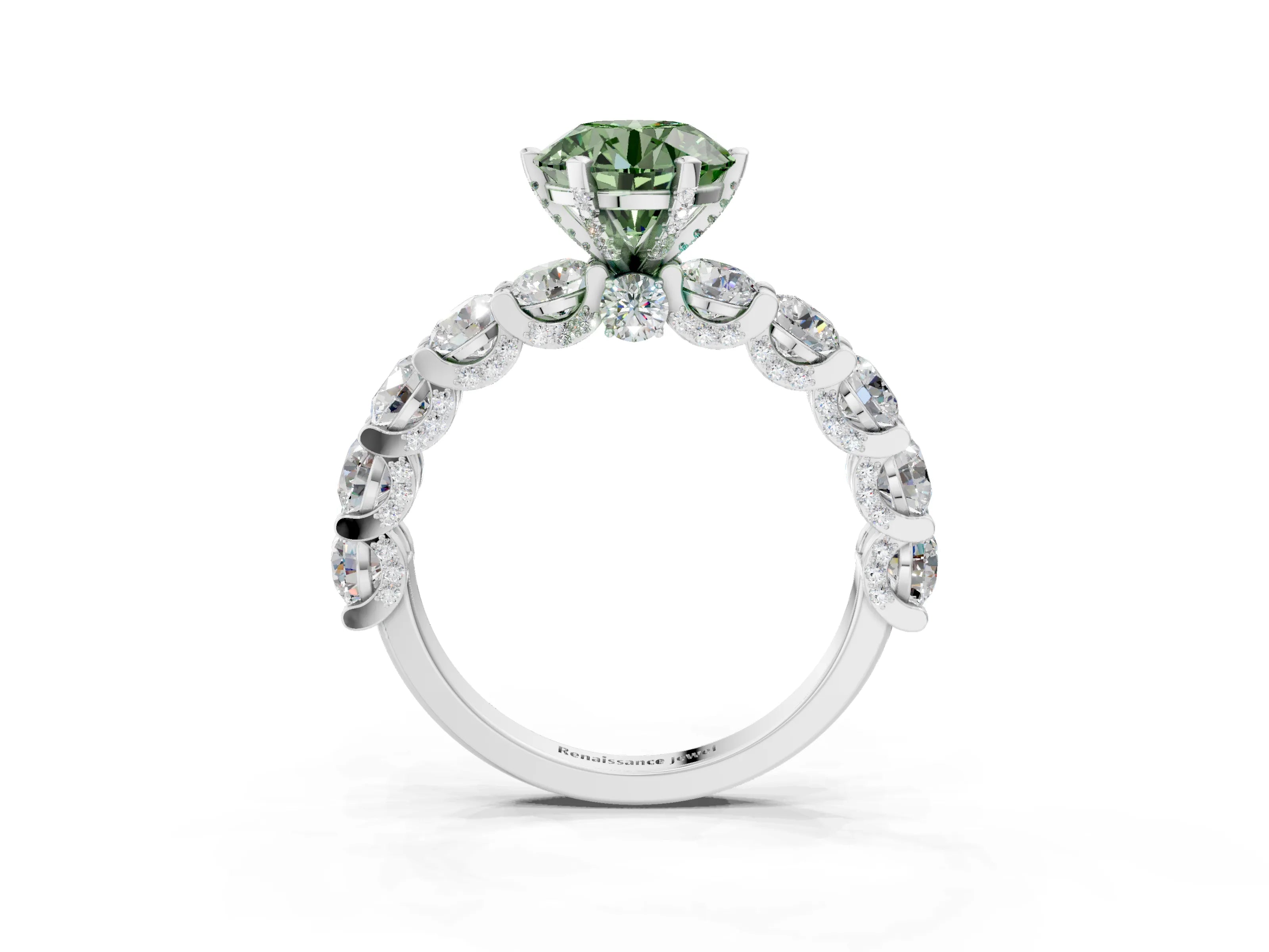 White gold Round Diamond Side Stone Engagement Ring with Six-Prong Setting_3