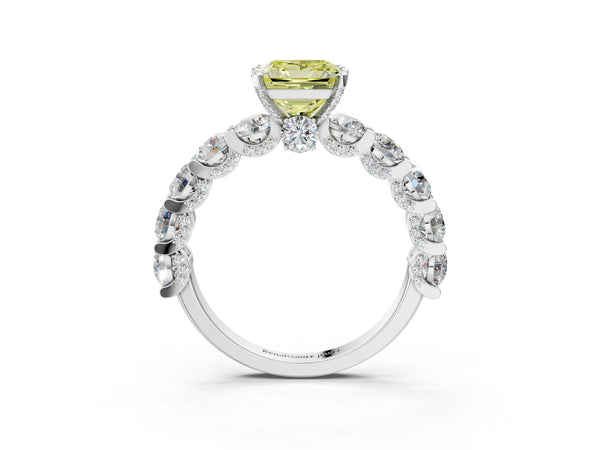 White gold Round Diamond Side Stone Engagement Ring with Six-Prong Setting