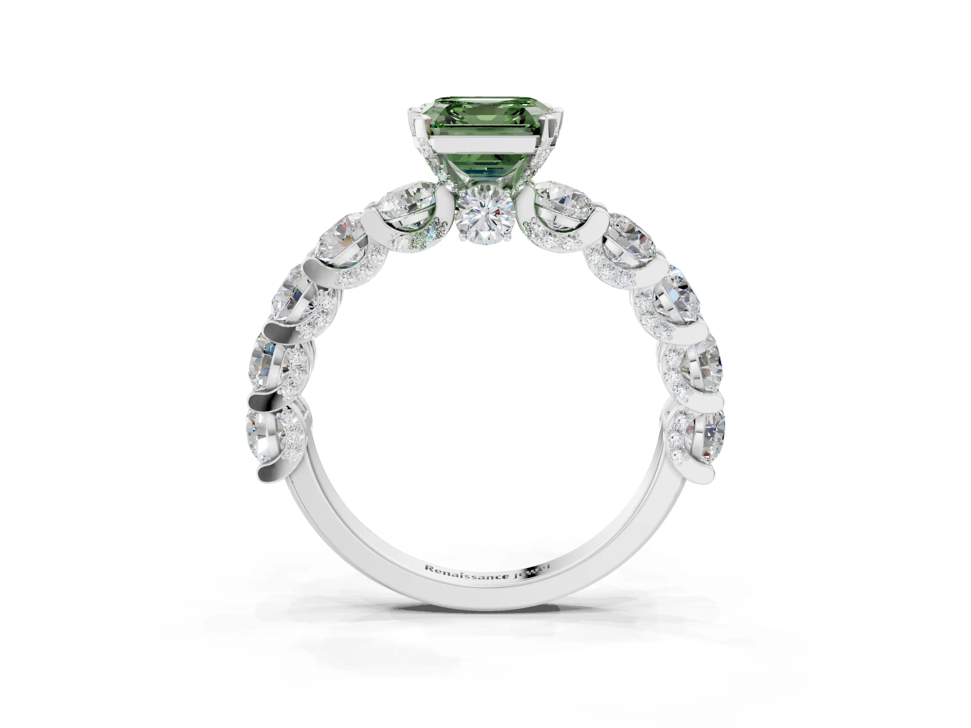 White gold Round Diamond Side Stone Engagement Ring with Six-Prong Setting_3
