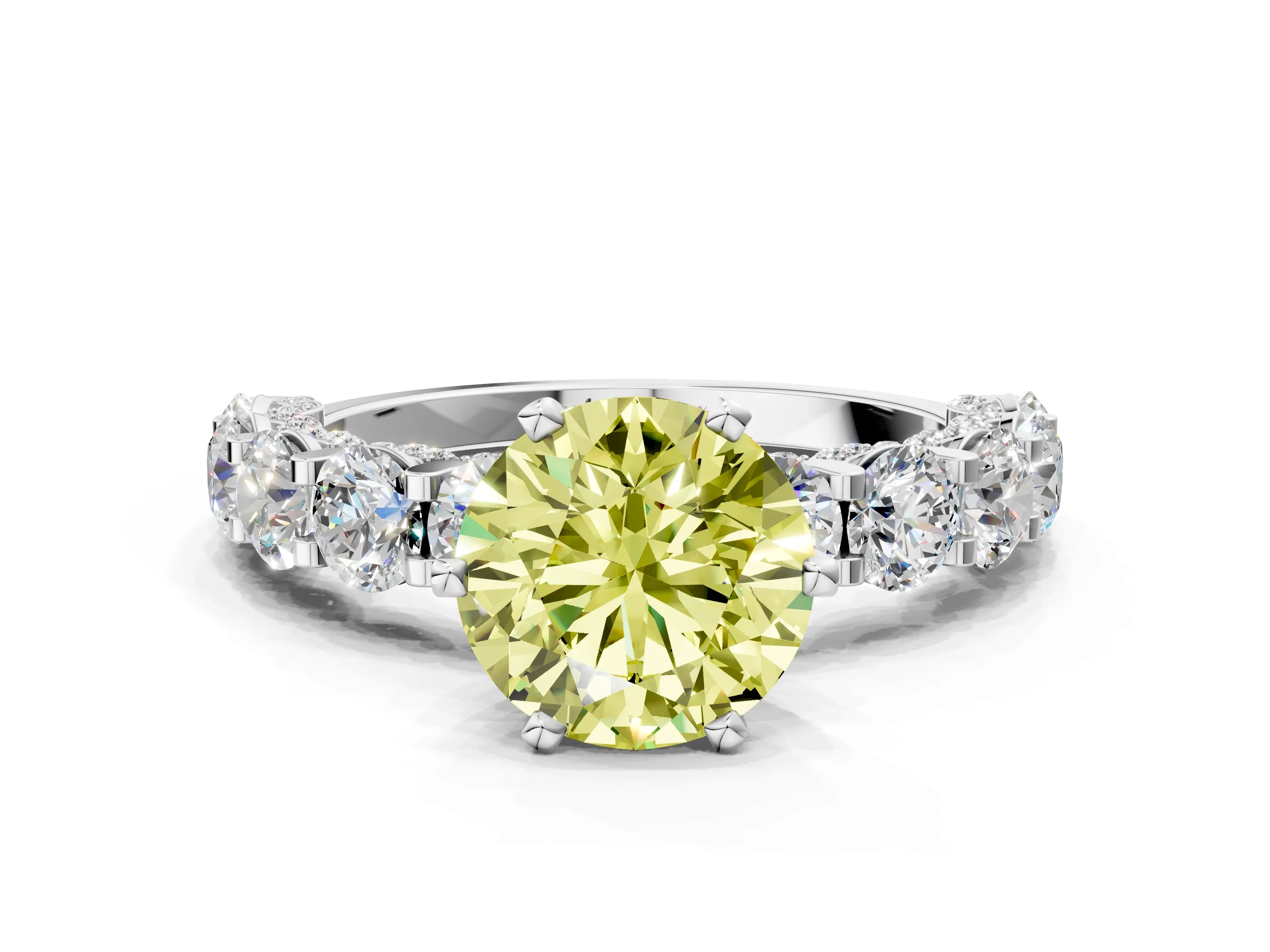White gold Round Diamond Side Stone Engagement Ring with Six-Prong Setting