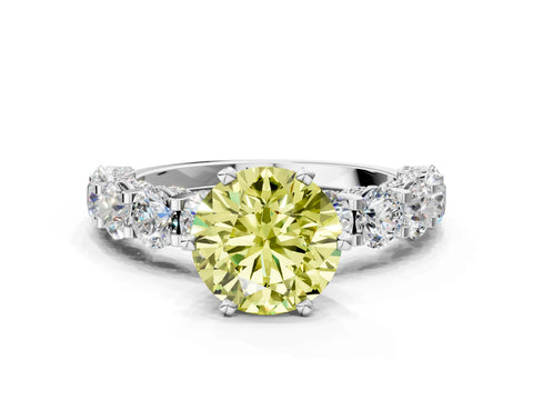 White gold Round Diamond Side Stone Engagement Ring with Six-Prong Setting