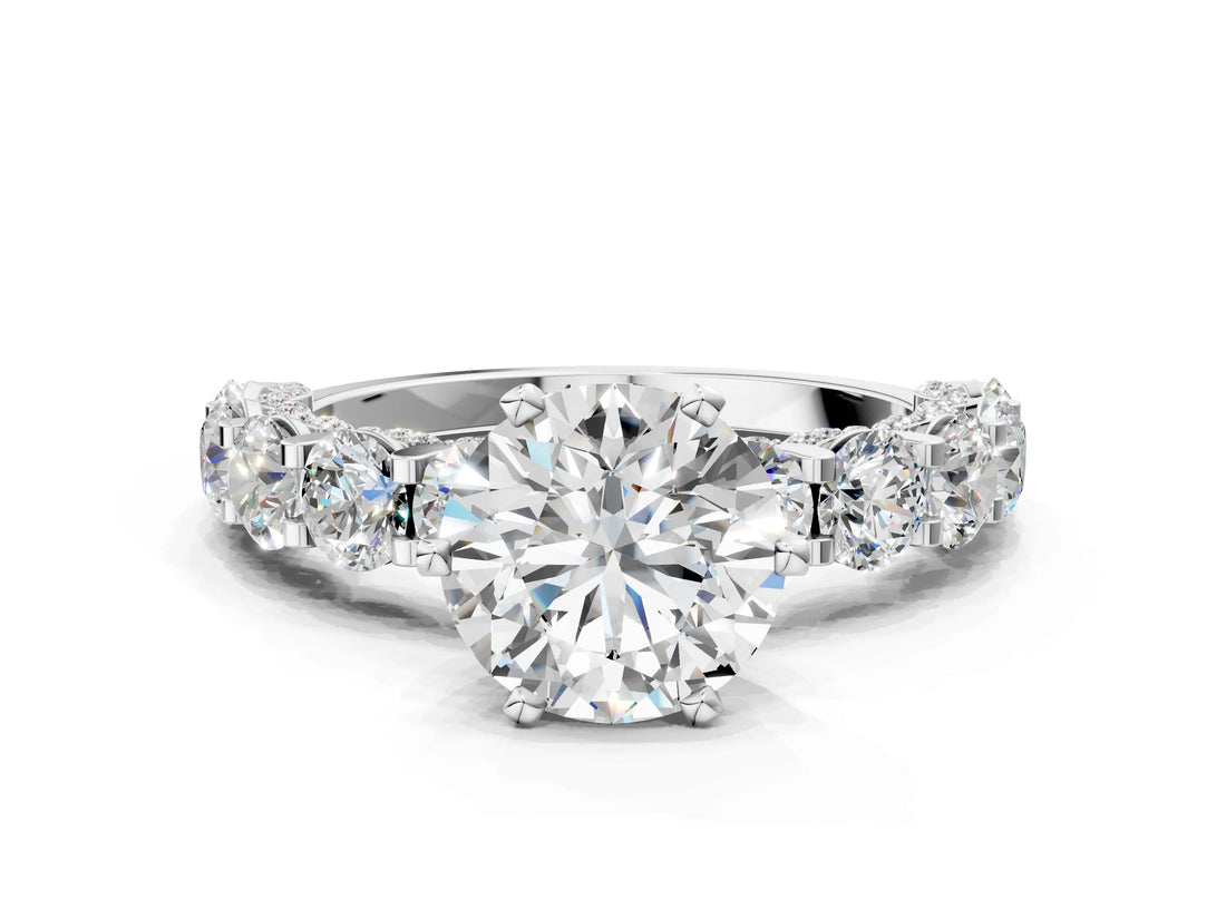 White gold Round Diamond Side Stone Engagement Ring with Six-Prong Setting_40