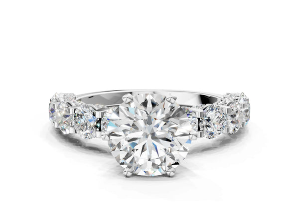 White gold Round Diamond Side Stone Engagement Ring with Six-Prong Setting
