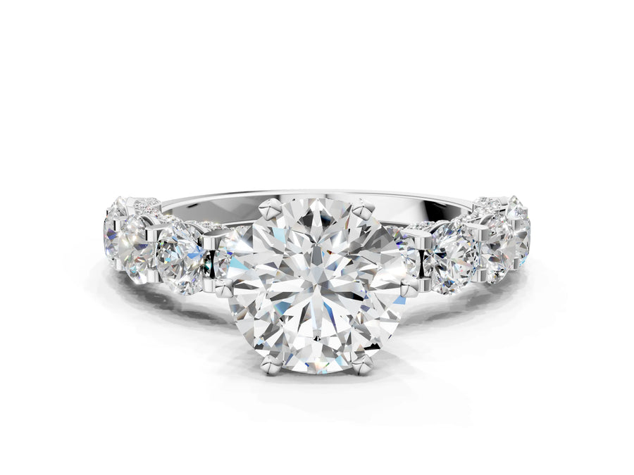 White gold Round Diamond Side Stone Engagement Ring with Six-Prong Setting