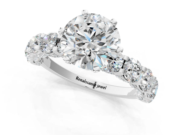 White gold Round Diamond Side Stone Engagement Ring with Six-Prong Setting