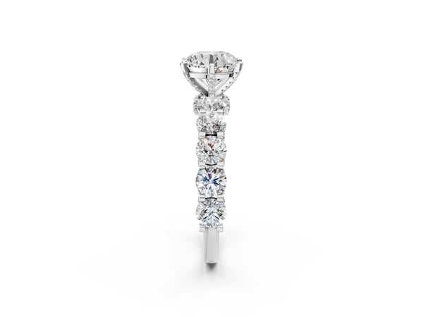 White gold Round Diamond Side Stone Engagement Ring with Six-Prong Setting
