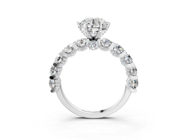 White gold Round Diamond Side Stone Engagement Ring with Six-Prong Setting