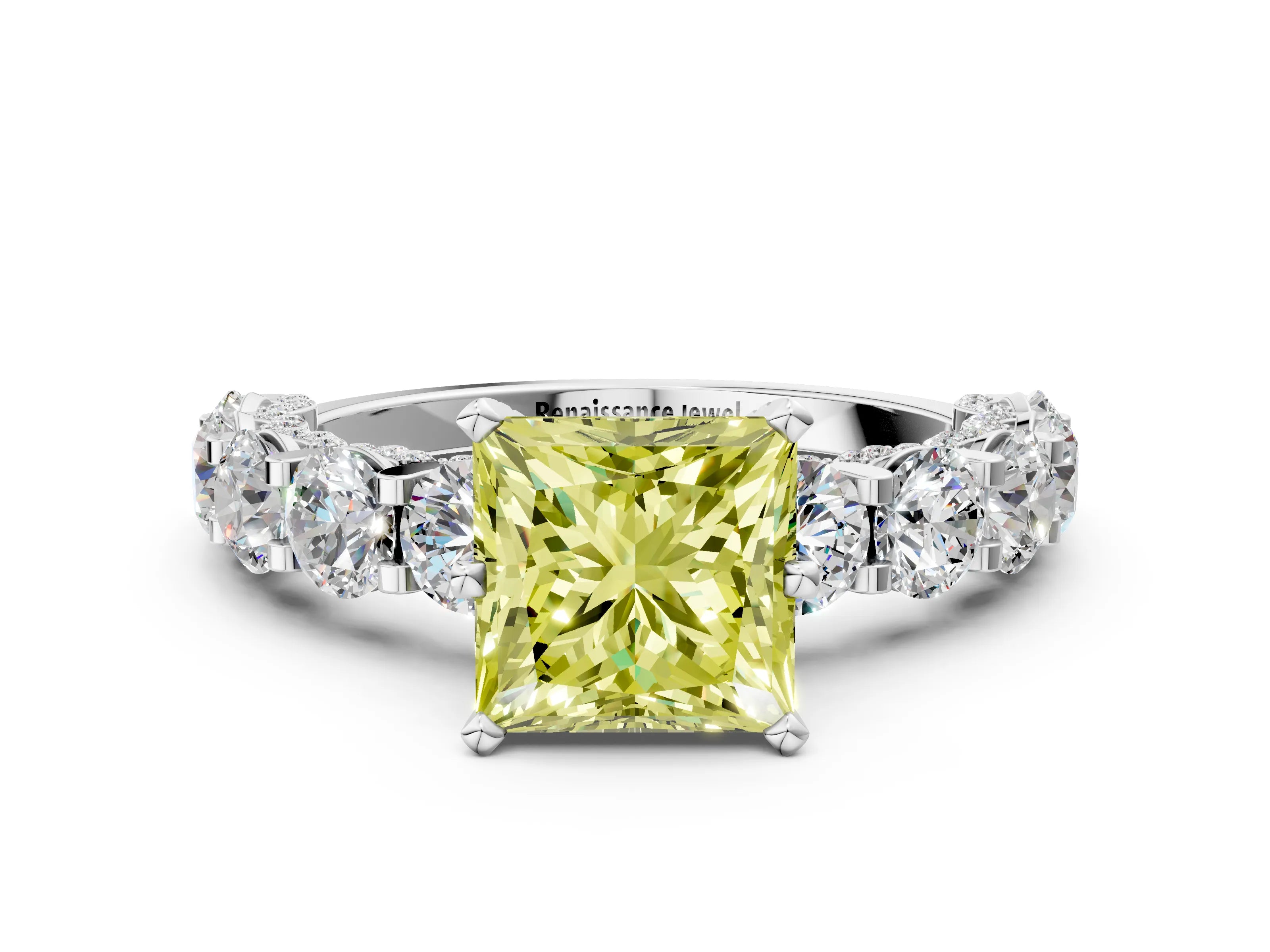 White gold Round Diamond Side Stone Engagement Ring with Six-Prong Setting_44