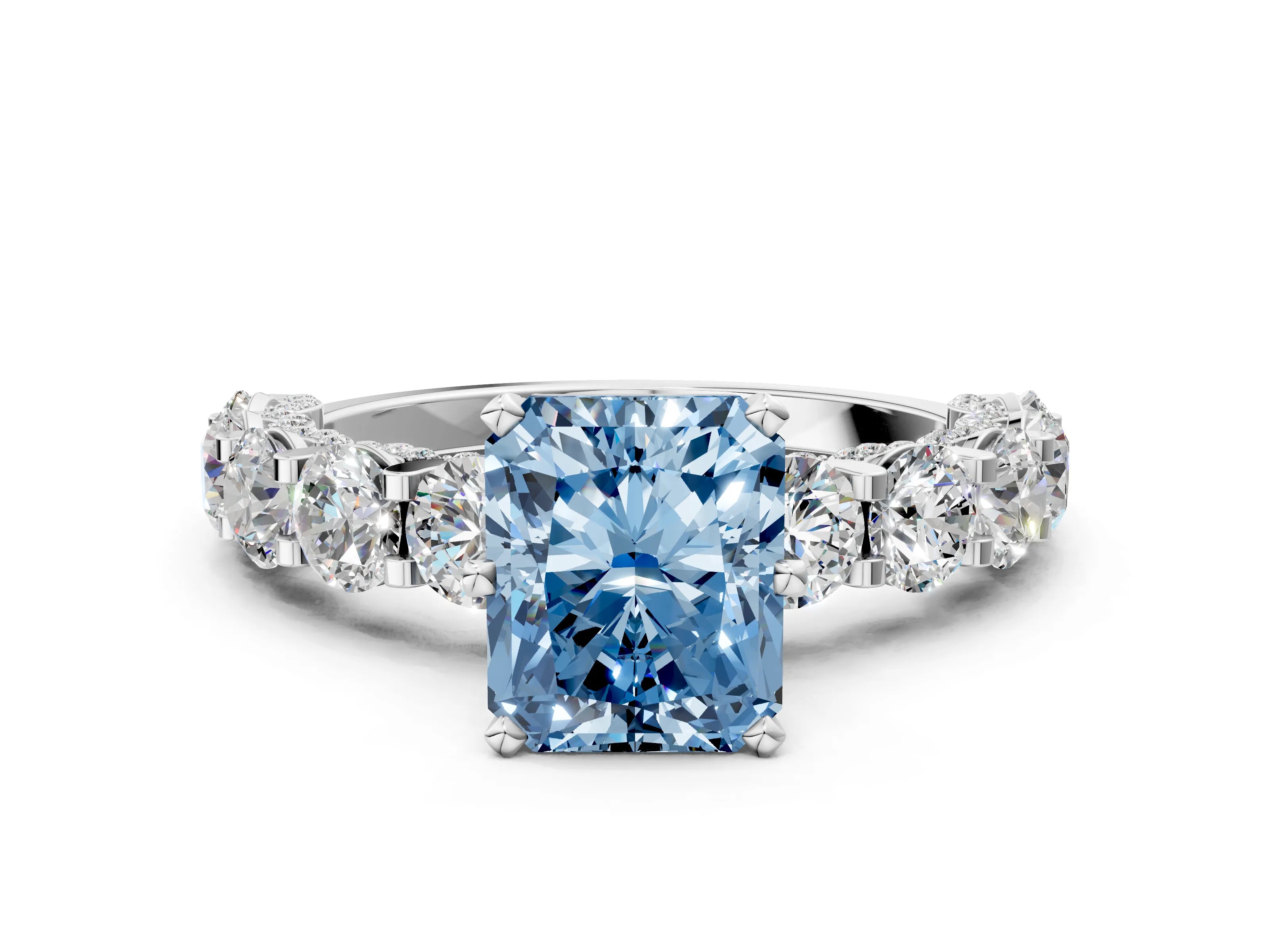 White gold Round Diamond Side Stone Engagement Ring with Six-Prong Setting