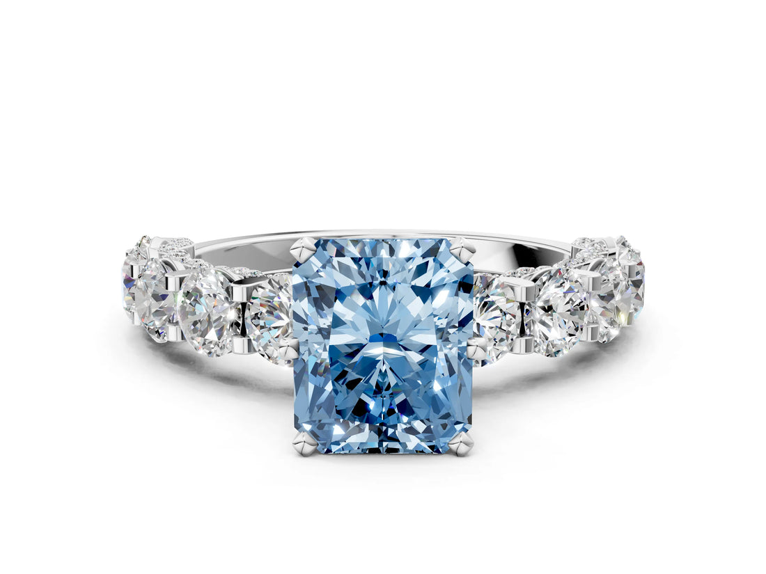 White gold Round Diamond Side Stone Engagement Ring with Six-Prong Setting