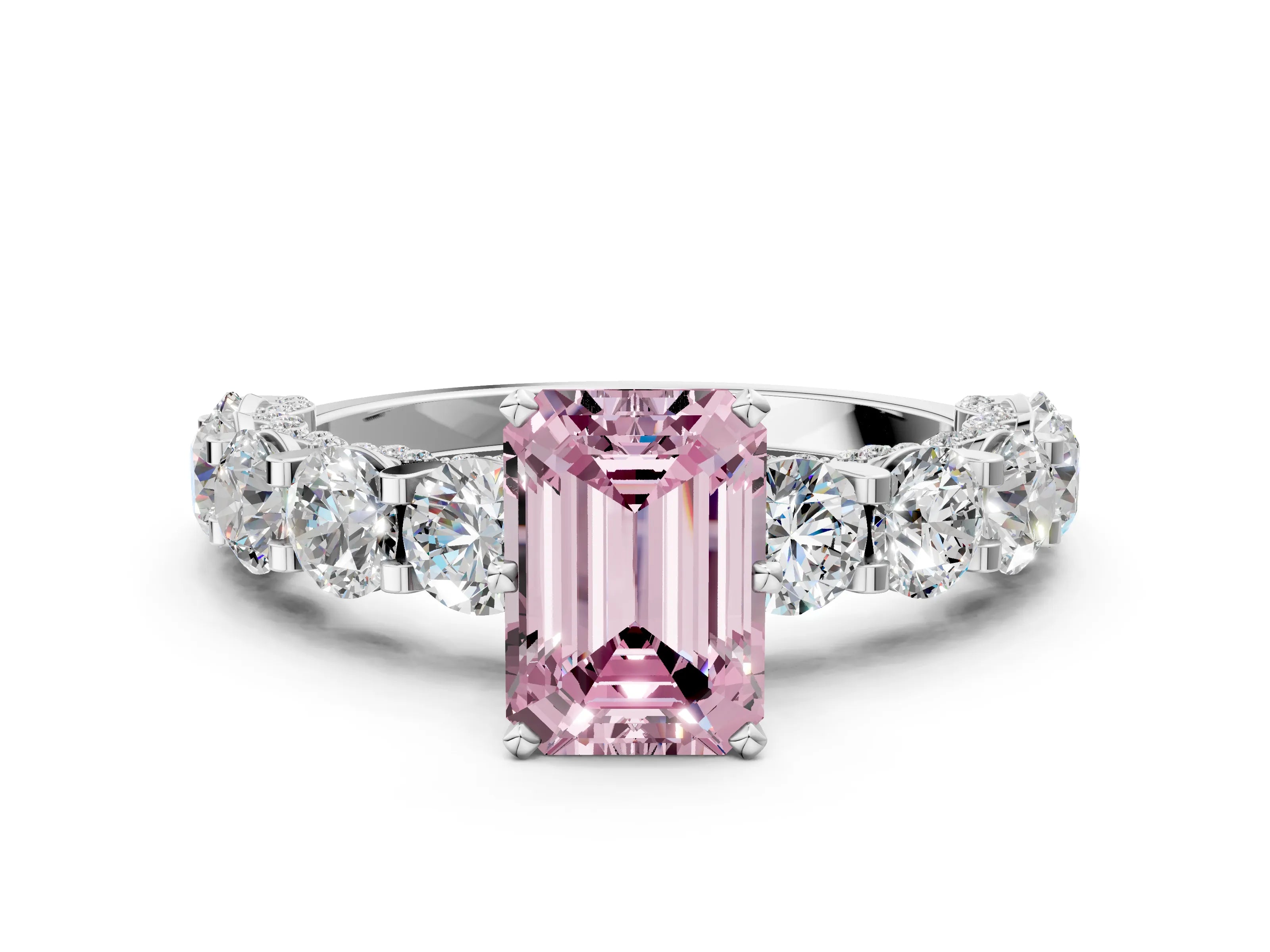 White gold Round Diamond Side Stone Engagement Ring with Six-Prong Setting_45