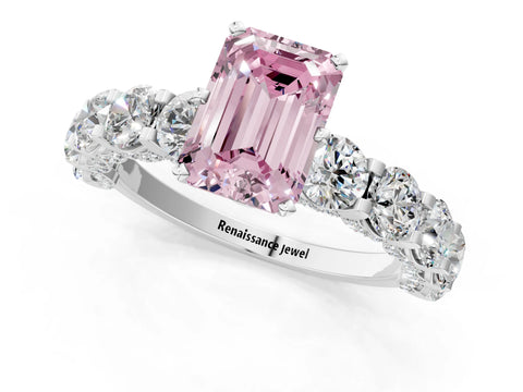 White gold Round Diamond Side Stone Engagement Ring with Six-Prong Setting_46