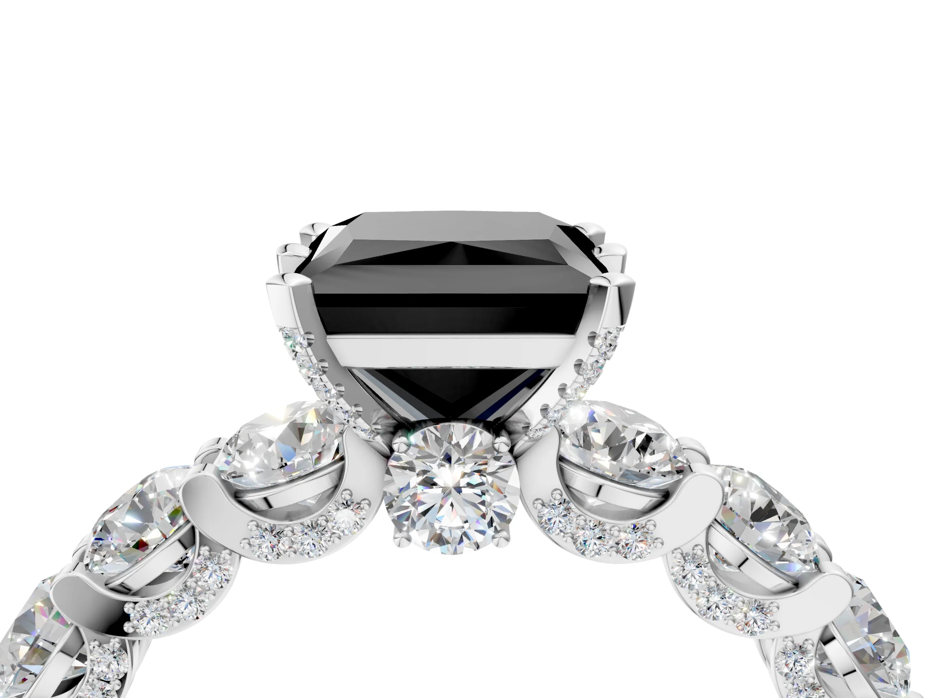 White gold Round Diamond Side Stone Engagement Ring with Six-Prong Setting_4
