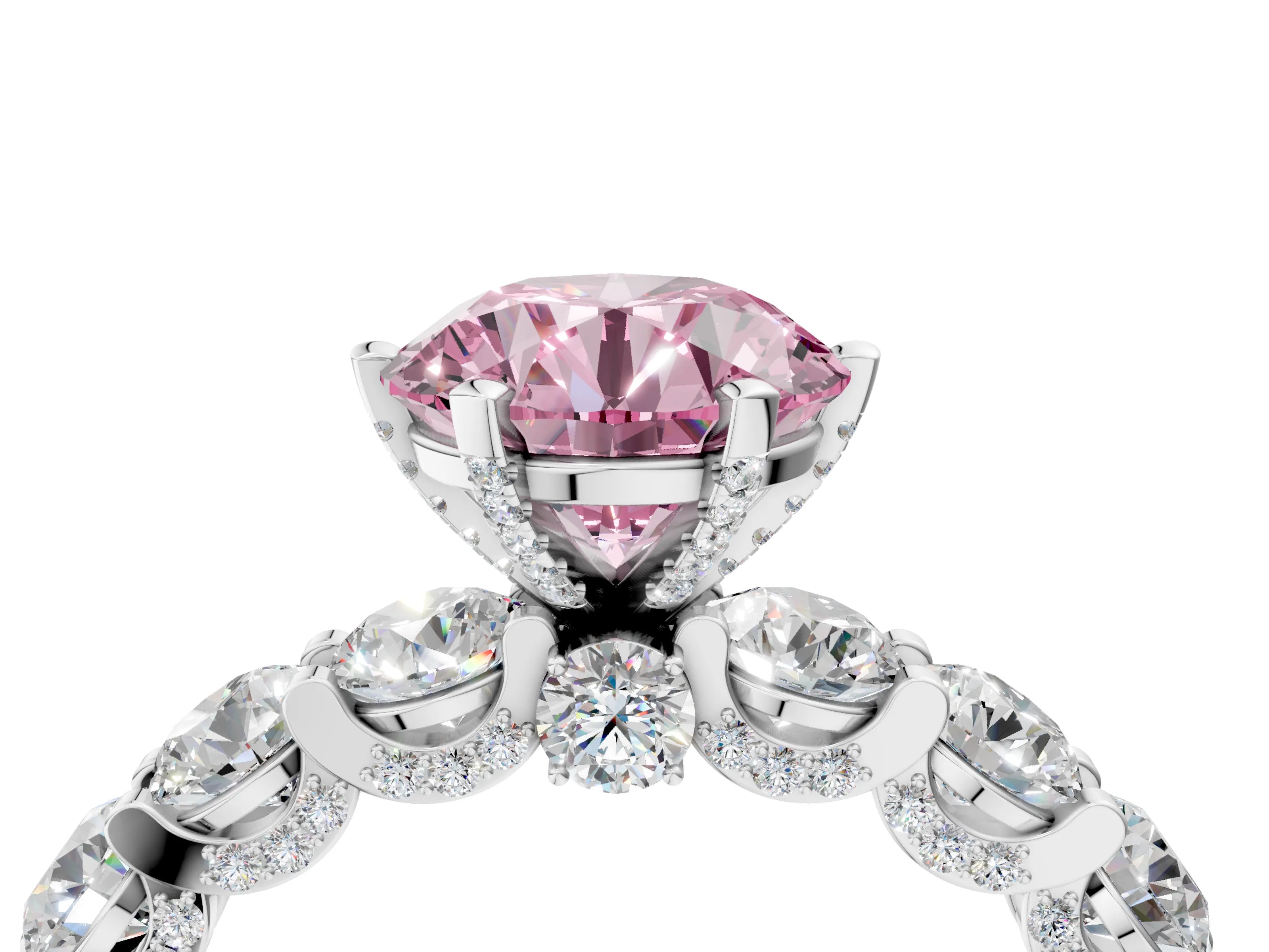 White gold Round Diamond Side Stone Engagement Ring with Six-Prong Setting_4