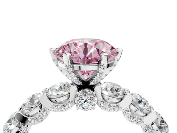 Platinum Round Diamond Side Stone Engagement Ring with Six-Prong Setting