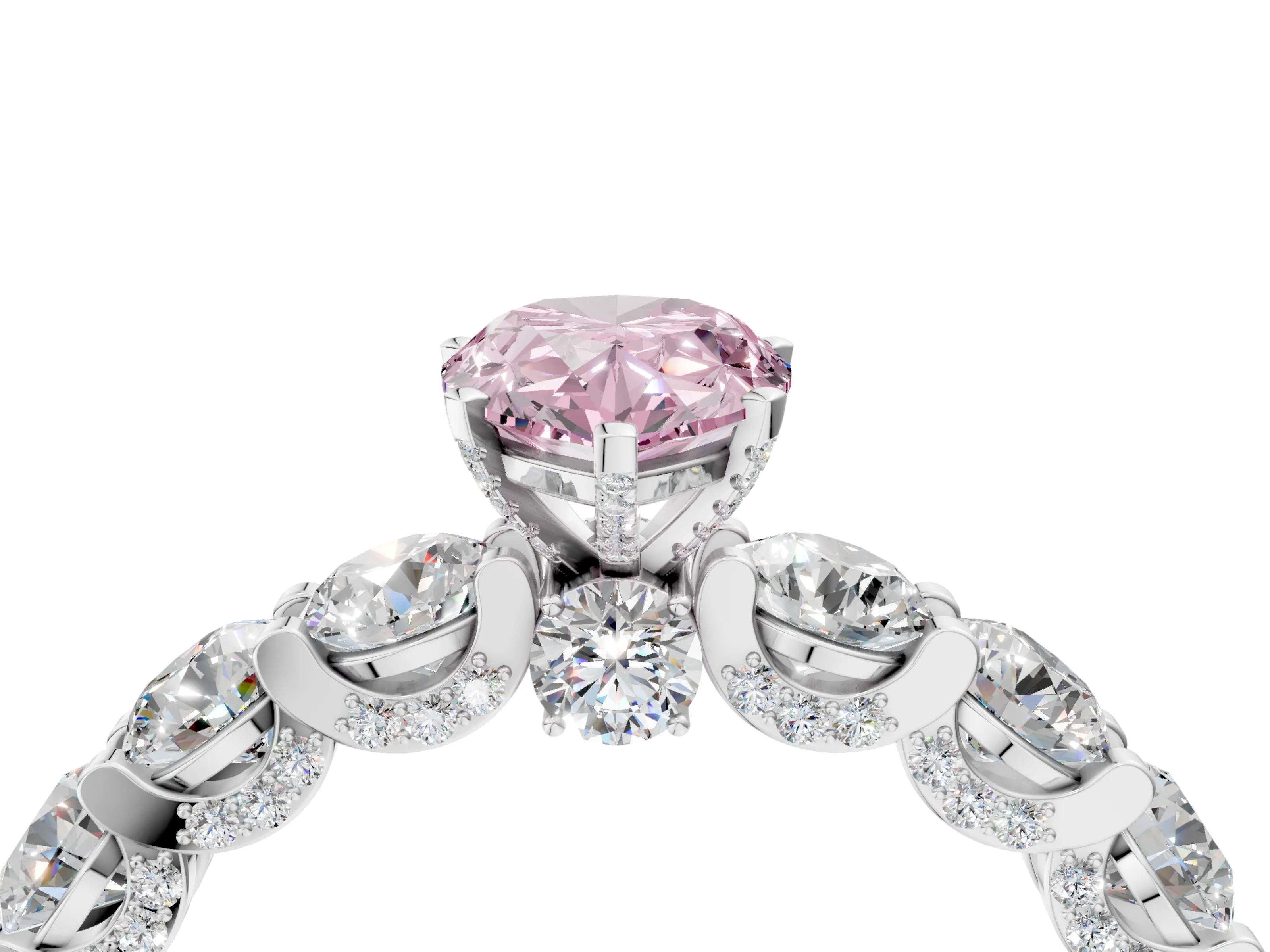 White gold Round Diamond Side Stone Engagement Ring with Six-Prong Setting_4