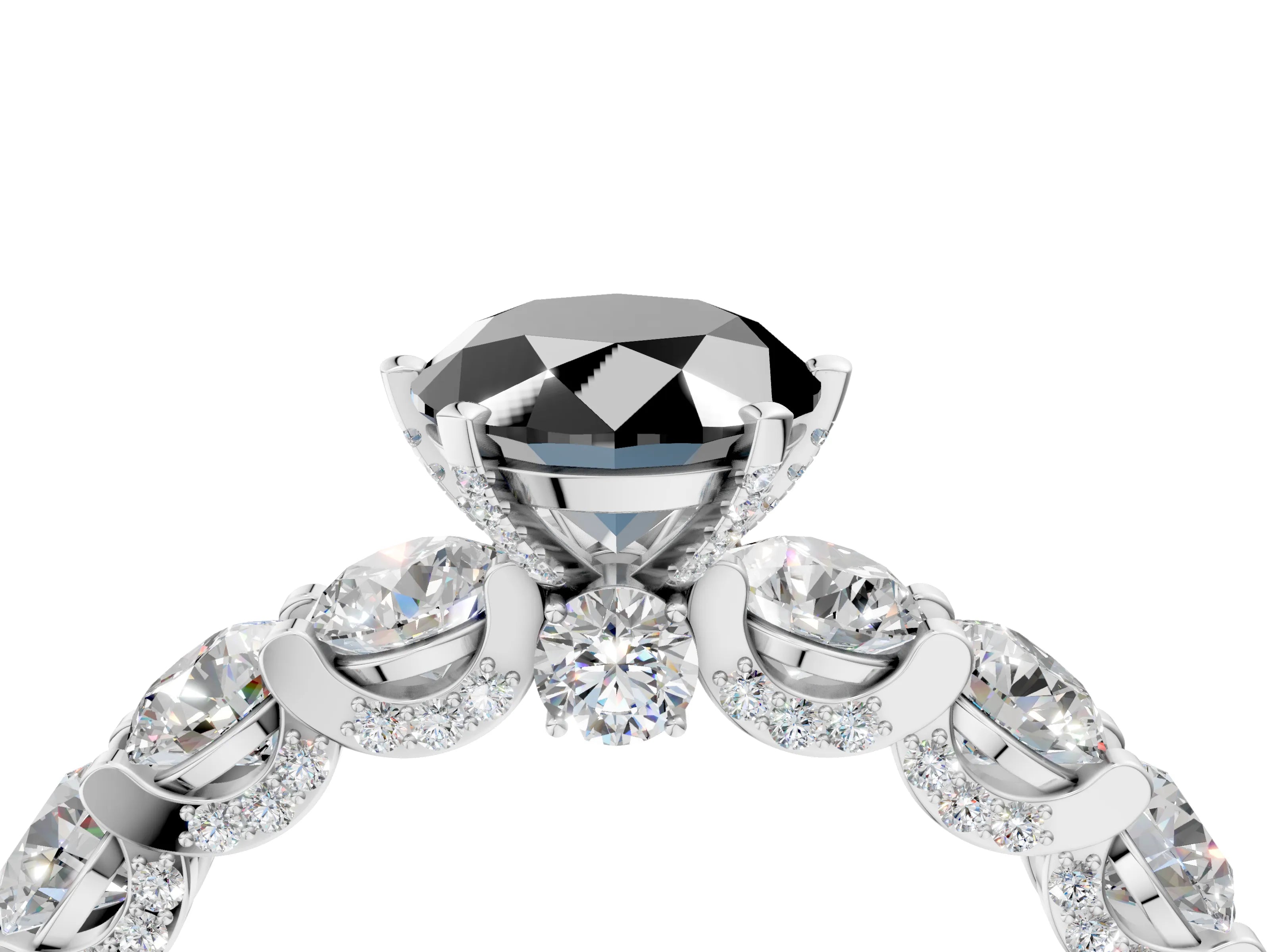 White gold Round Diamond Side Stone Engagement Ring with Six-Prong Setting_4