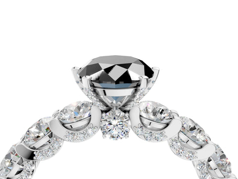 White gold Round Diamond Side Stone Engagement Ring with Six-Prong Setting_4