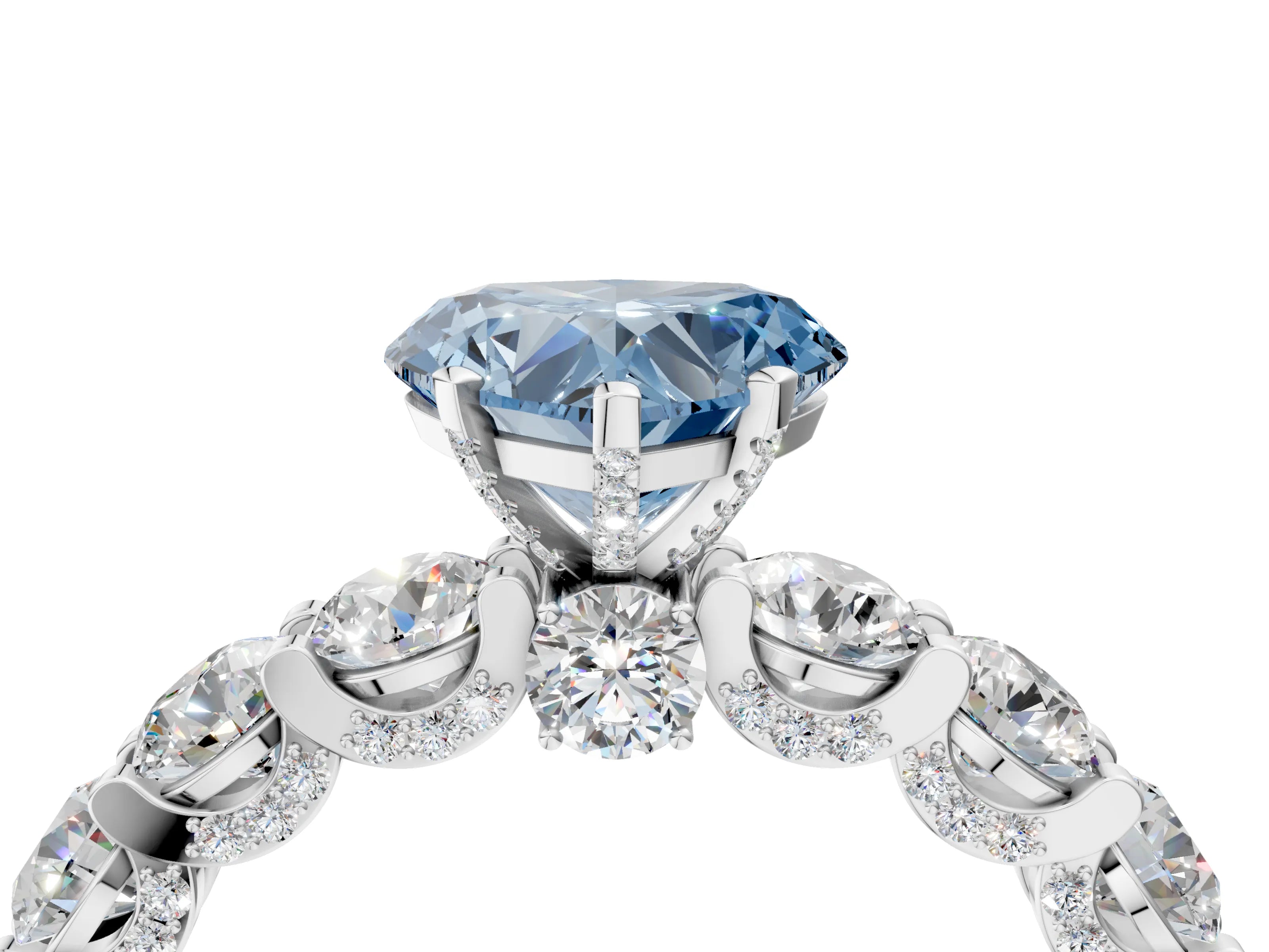 White gold Round Diamond Side Stone Engagement Ring with Six-Prong Setting_4