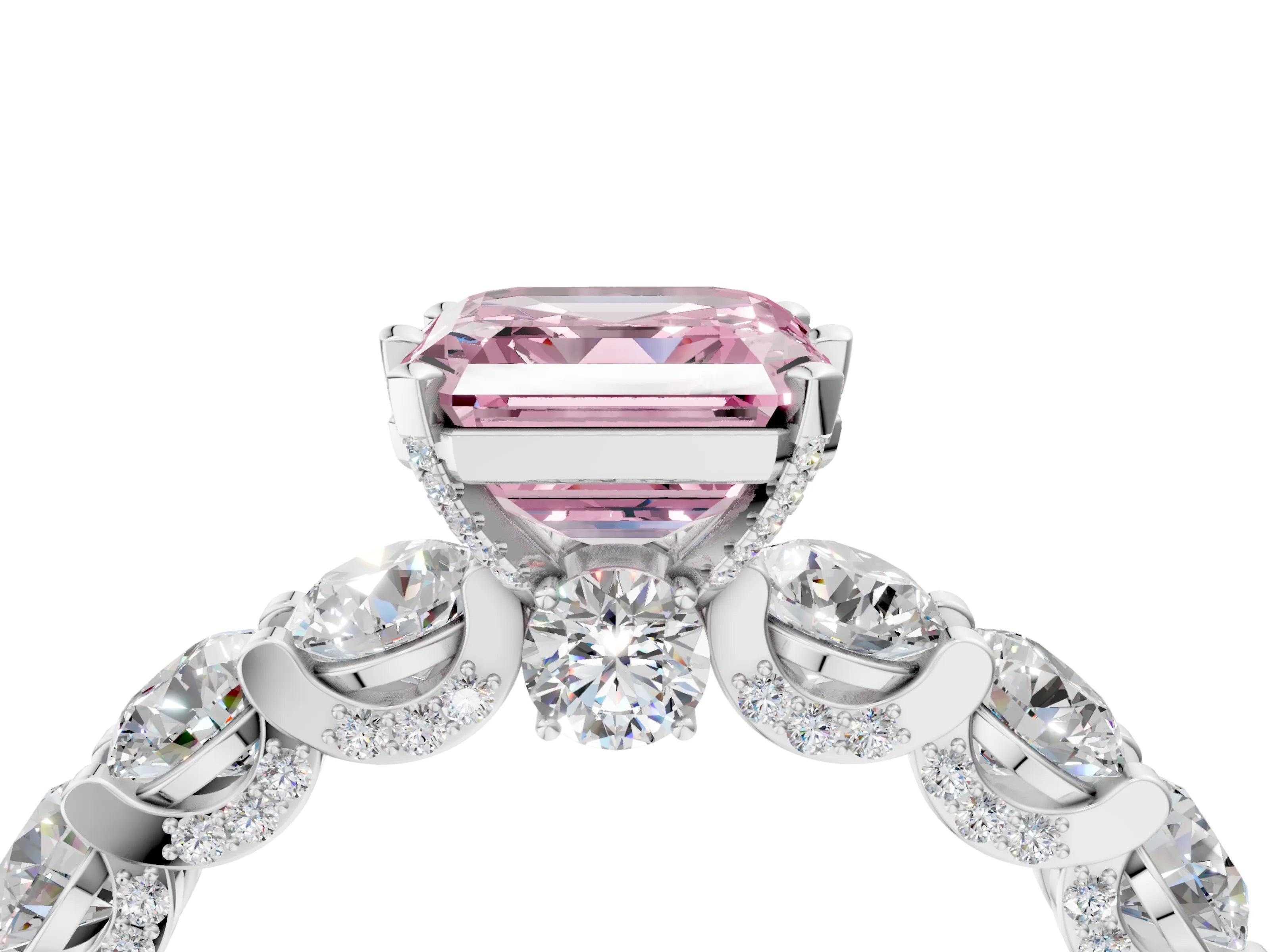 White gold Round Diamond Side Stone Engagement Ring with Six-Prong Setting_4