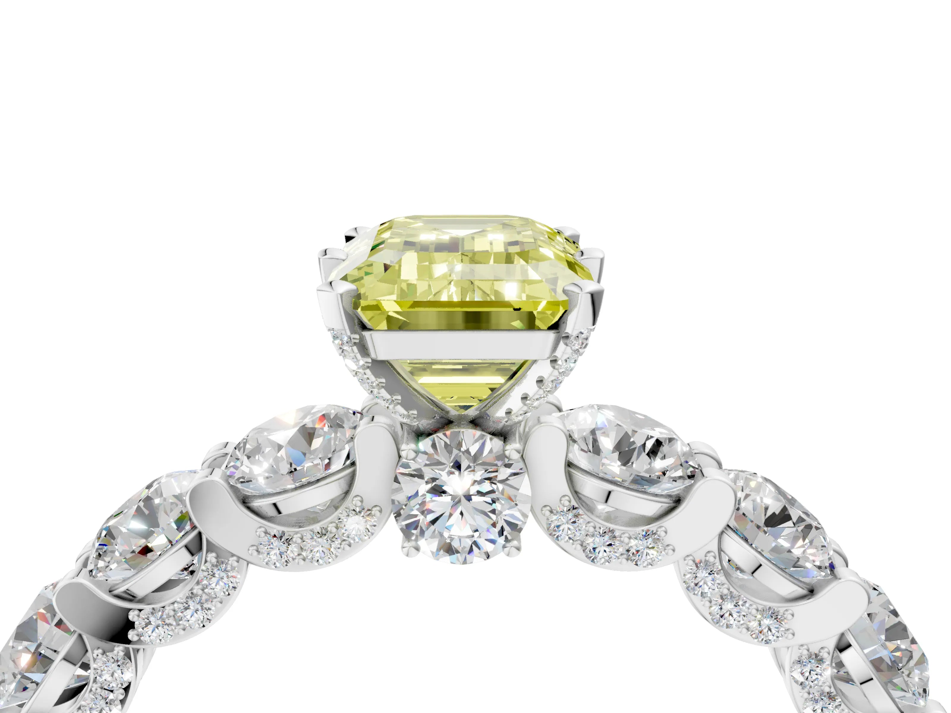 White gold Round Diamond Side Stone Engagement Ring with Six-Prong Setting_4