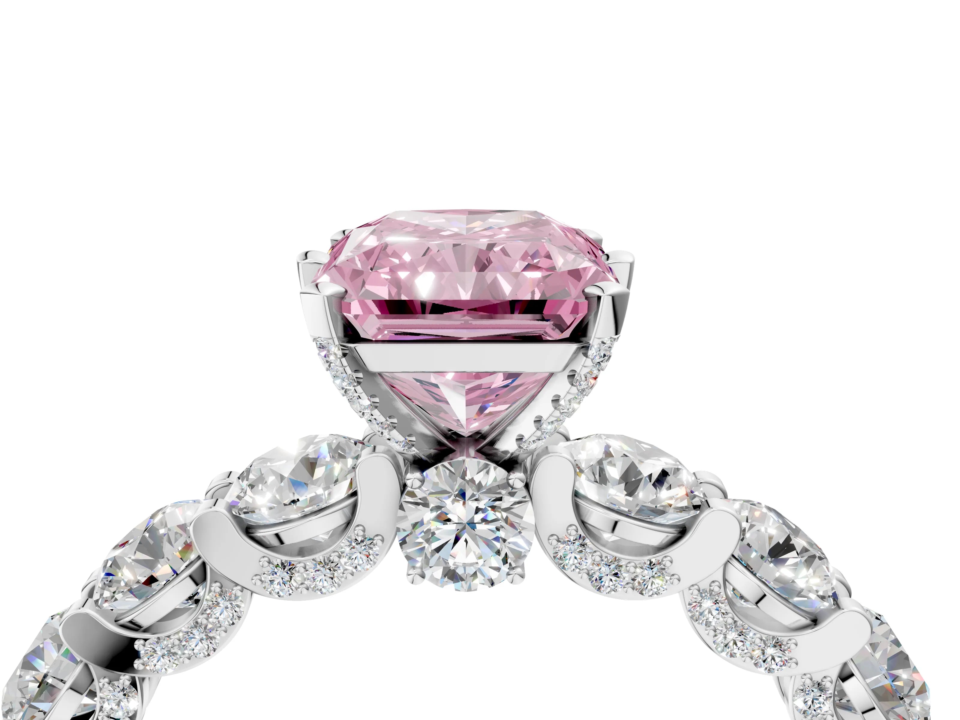 White gold Round Diamond Side Stone Engagement Ring with Six-Prong Setting_4