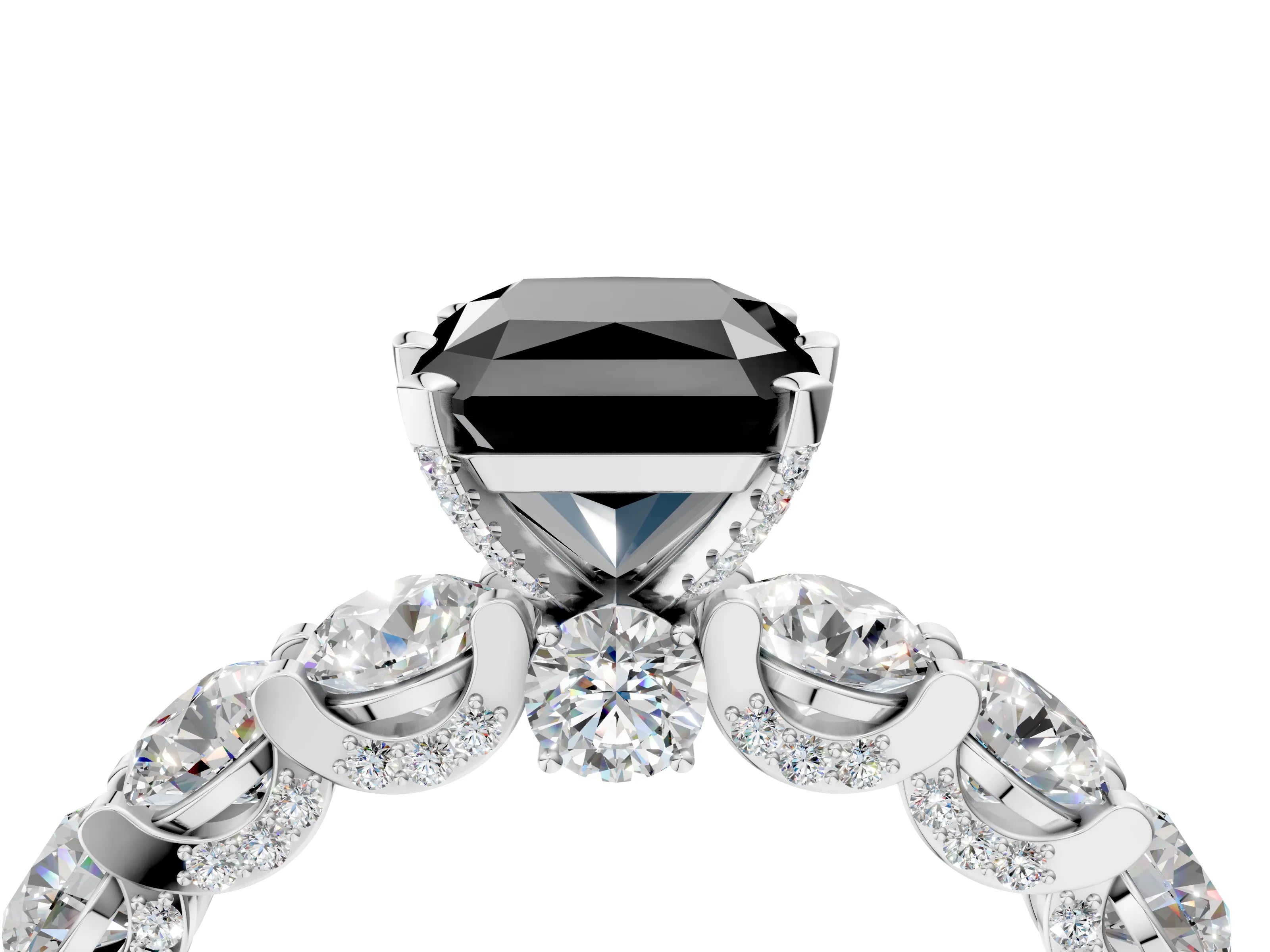 White gold Round Diamond Side Stone Engagement Ring with Six-Prong Setting_4