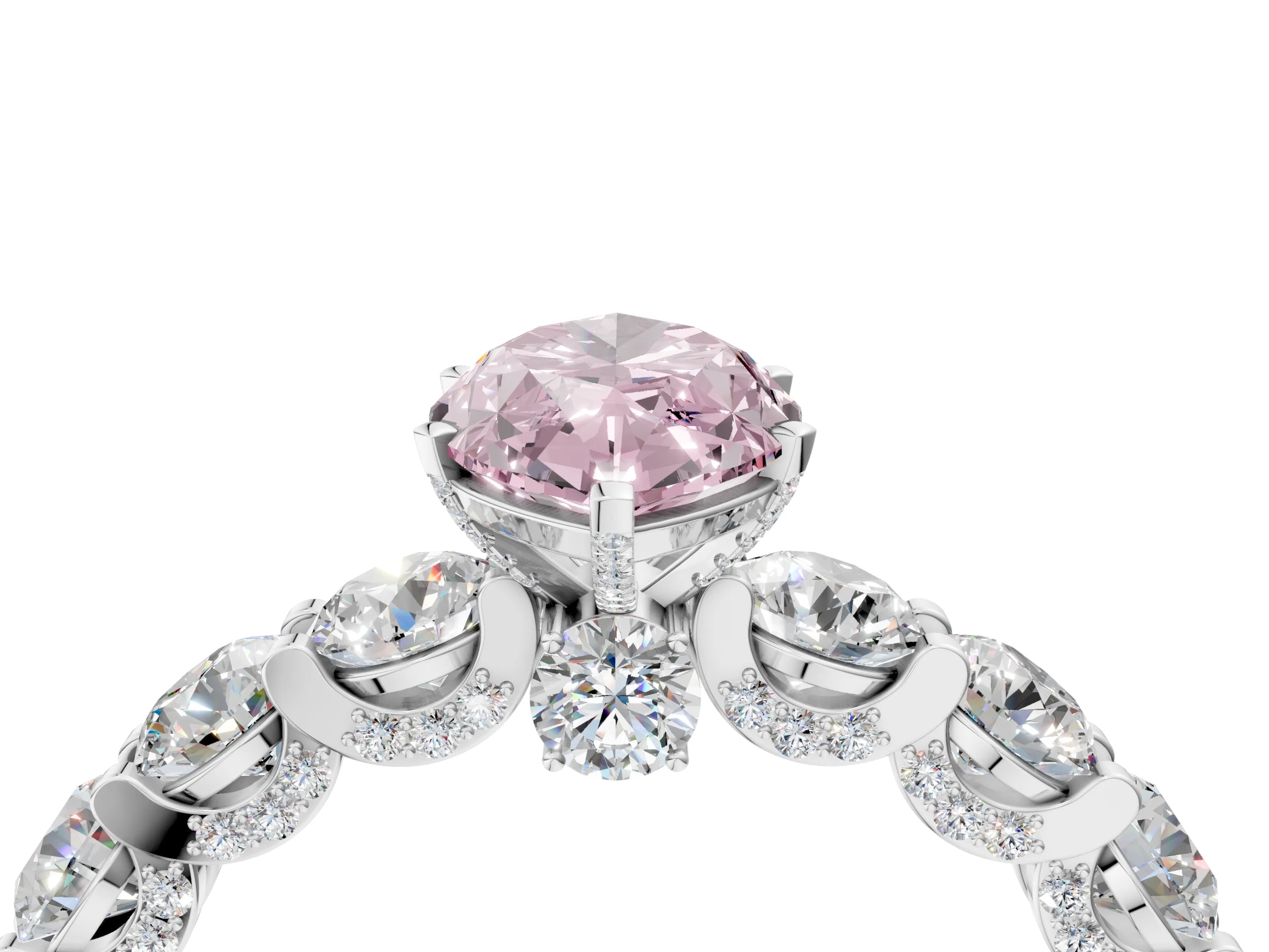 White gold Round Diamond Side Stone Engagement Ring with Six-Prong Setting_4