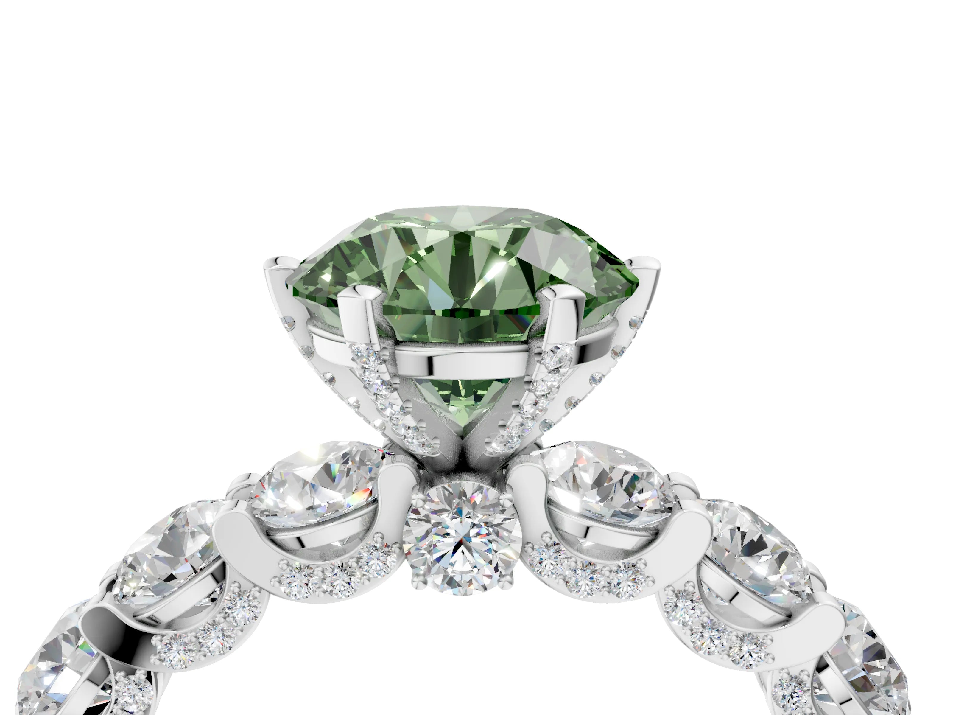 White gold Round Diamond Side Stone Engagement Ring with Six-Prong Setting_4
