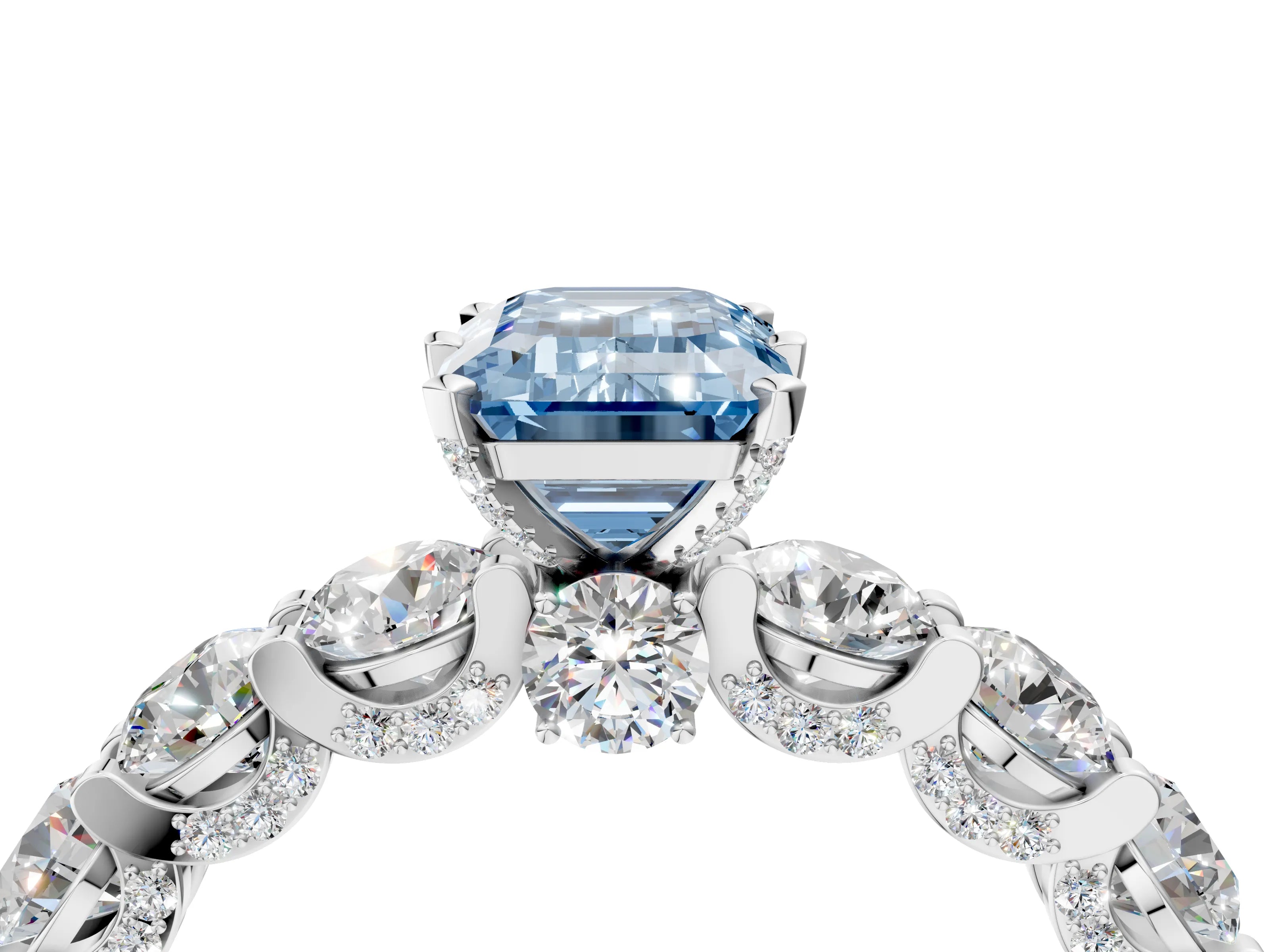 White gold Round Diamond Side Stone Engagement Ring with Six-Prong Setting_4
