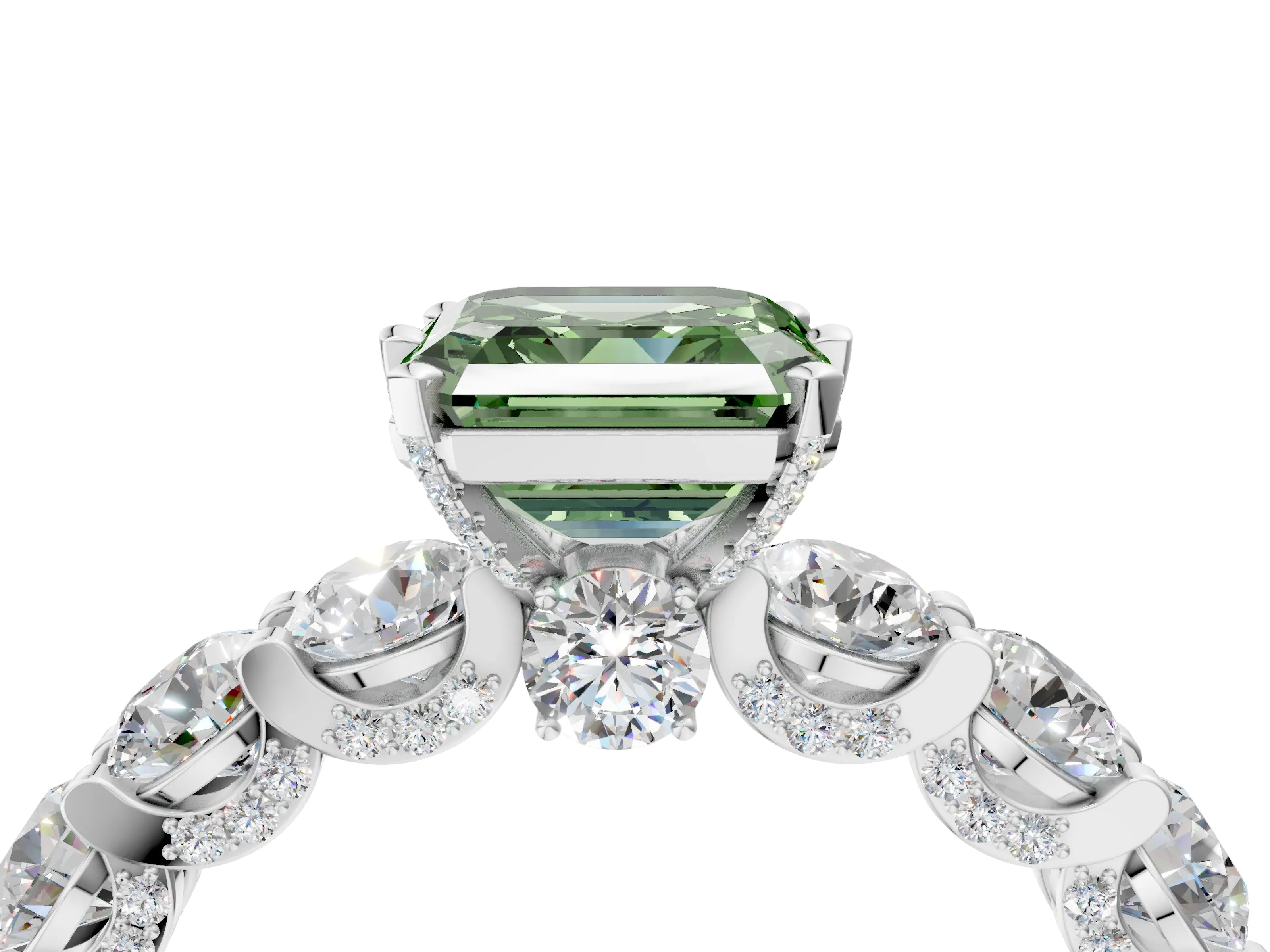 White gold Round Diamond Side Stone Engagement Ring with Six-Prong Setting_4