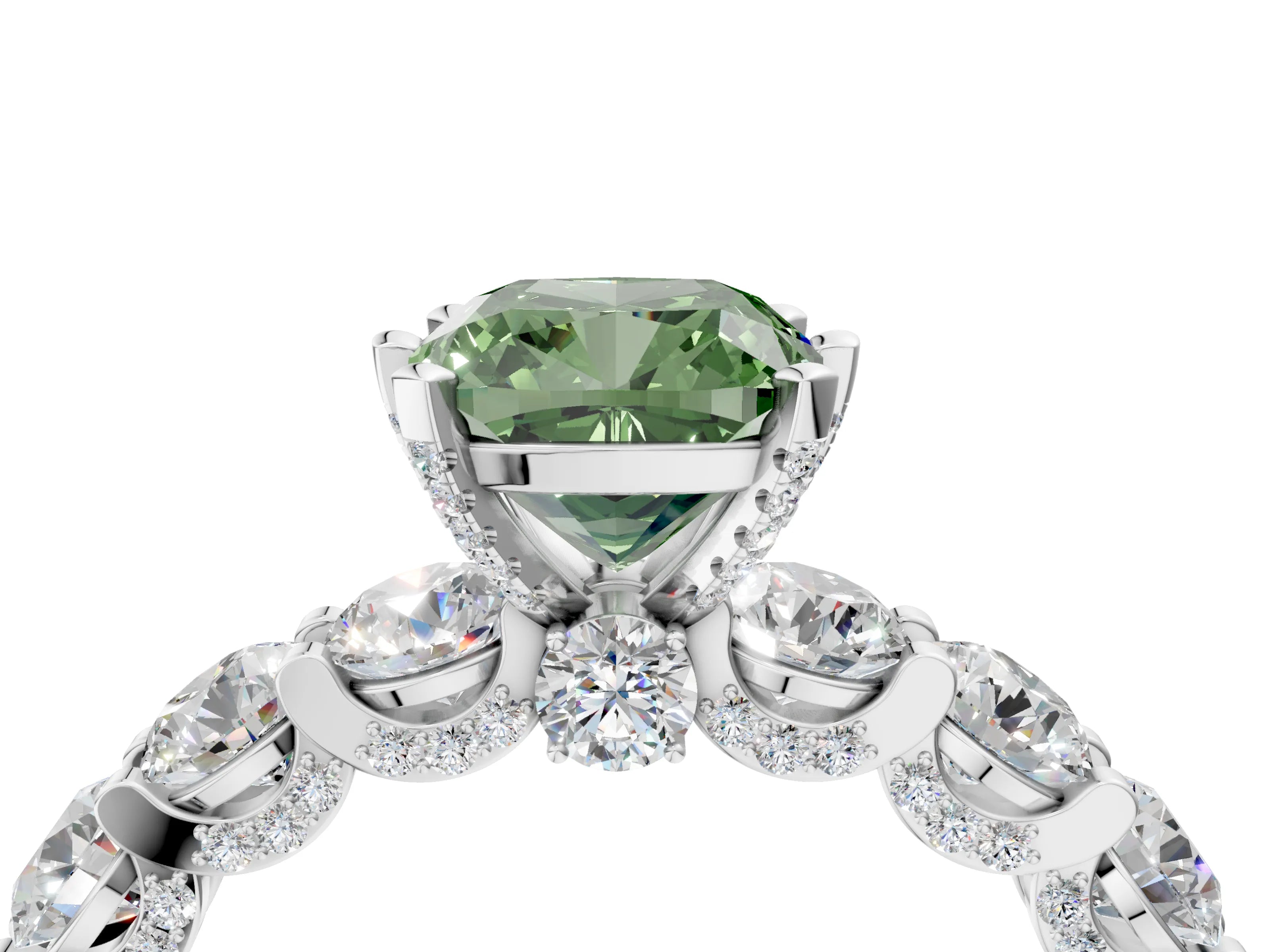White gold Round Diamond Side Stone Engagement Ring with Six-Prong Setting_4