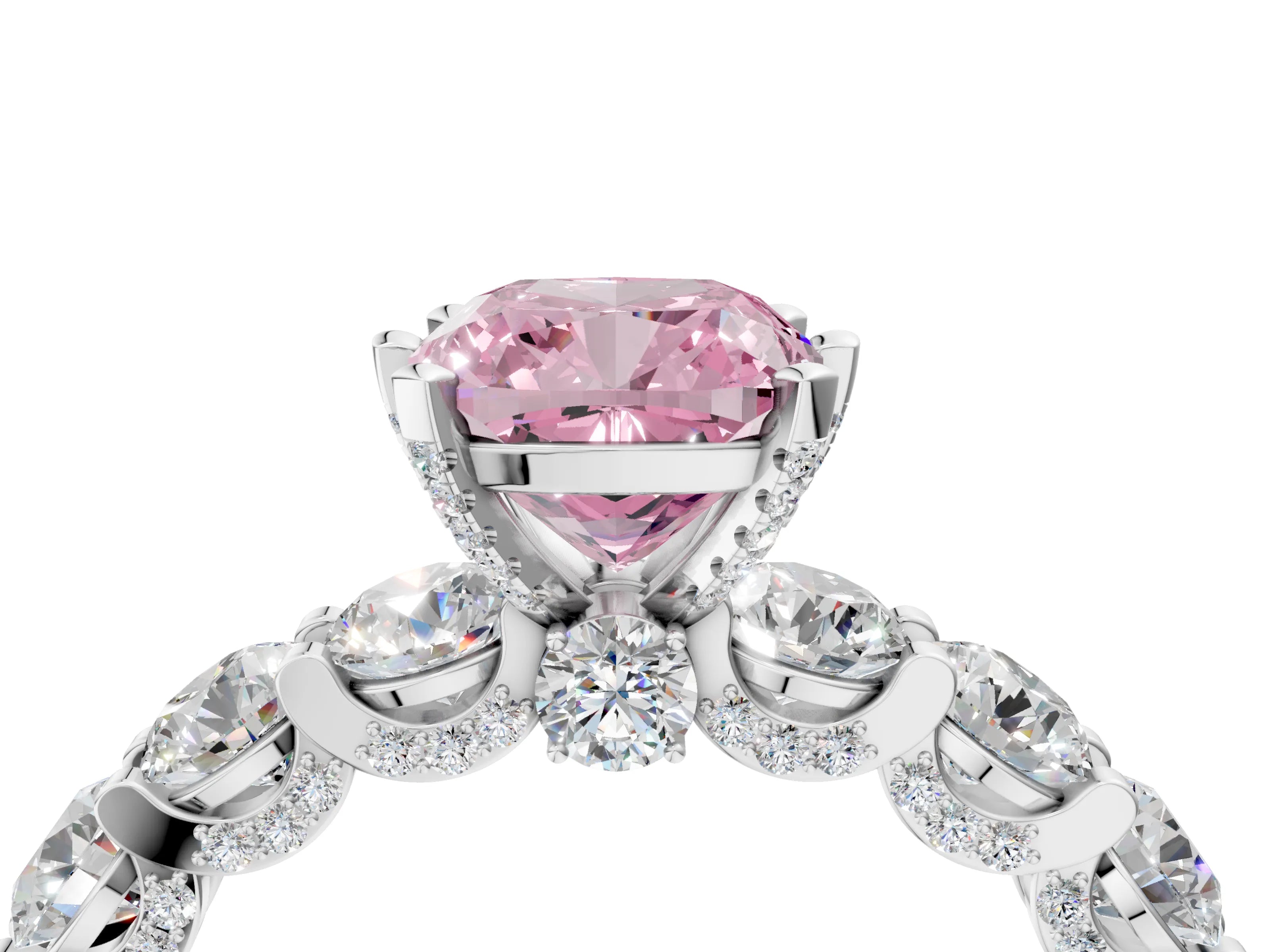 White gold Round Diamond Side Stone Engagement Ring with Six-Prong Setting_4