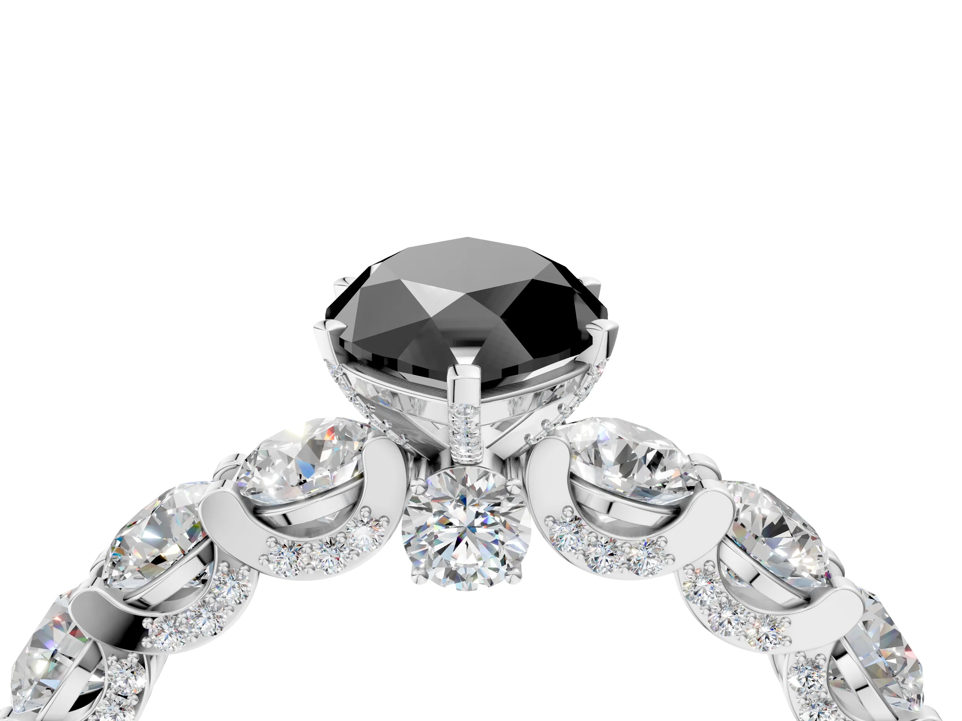 White gold Round Diamond Side Stone Engagement Ring with Six-Prong Setting_4