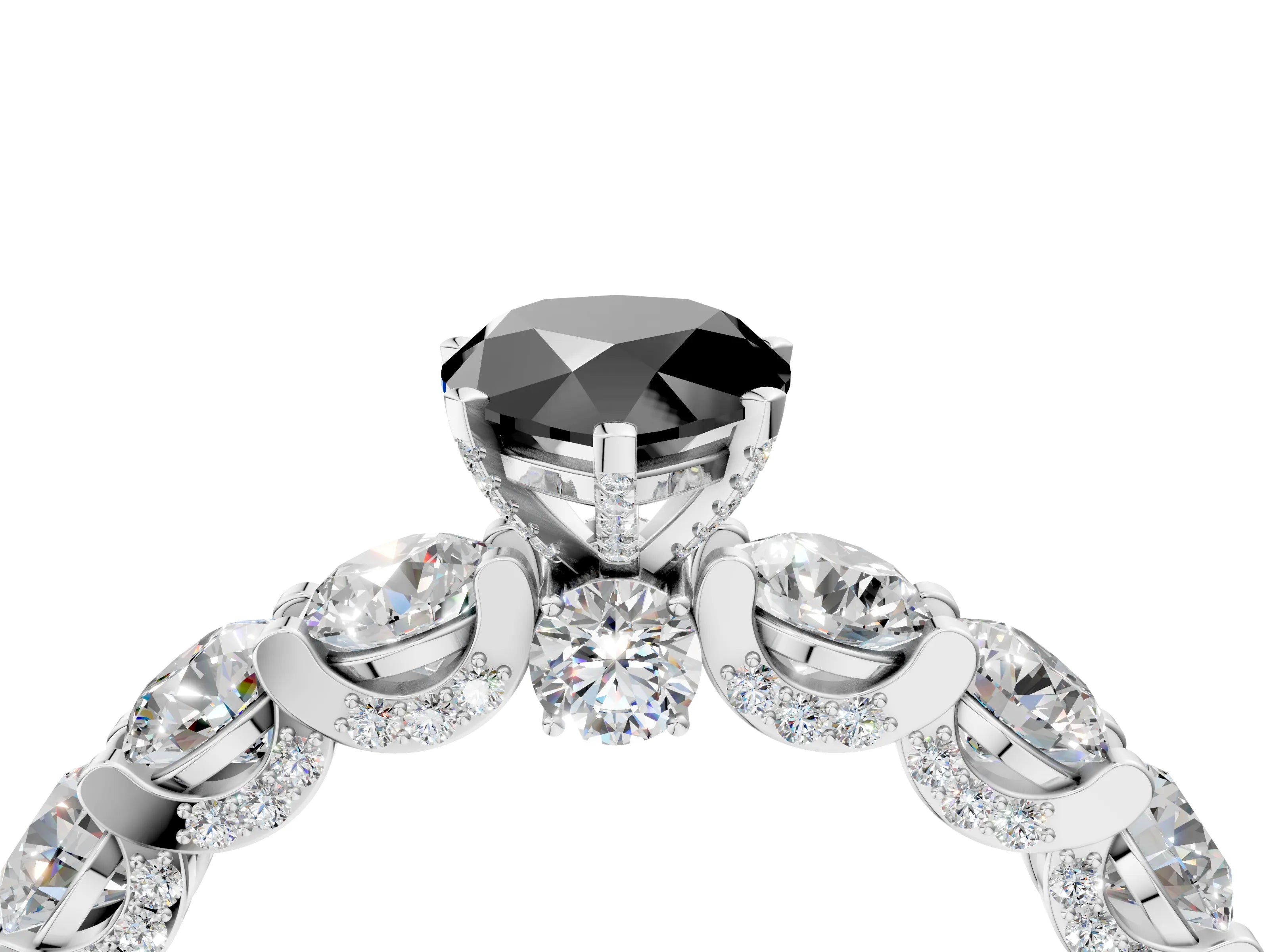 White gold Round Diamond Side Stone Engagement Ring with Six-Prong Setting_4