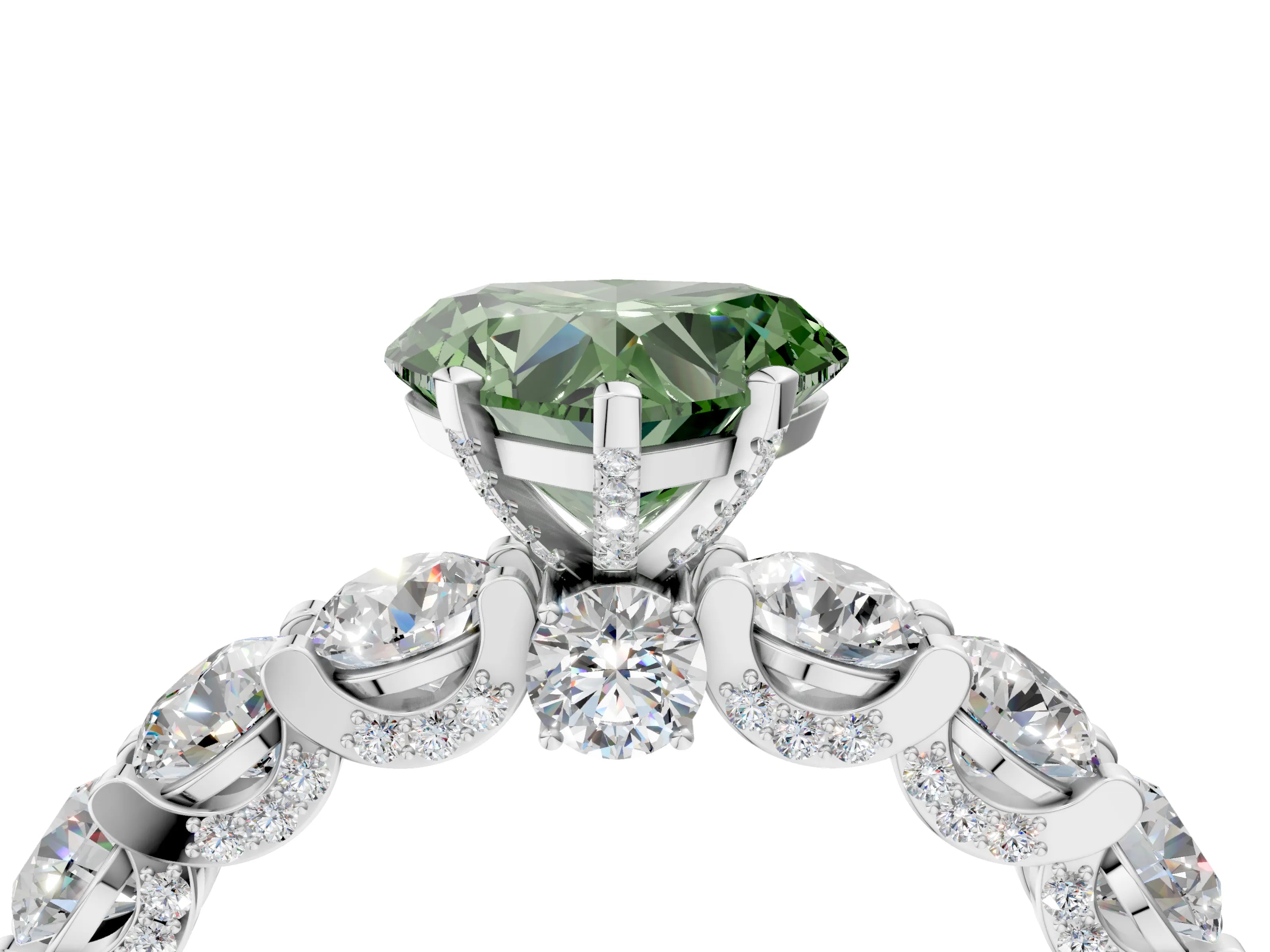 White gold Round Diamond Side Stone Engagement Ring with Six-Prong Setting_4