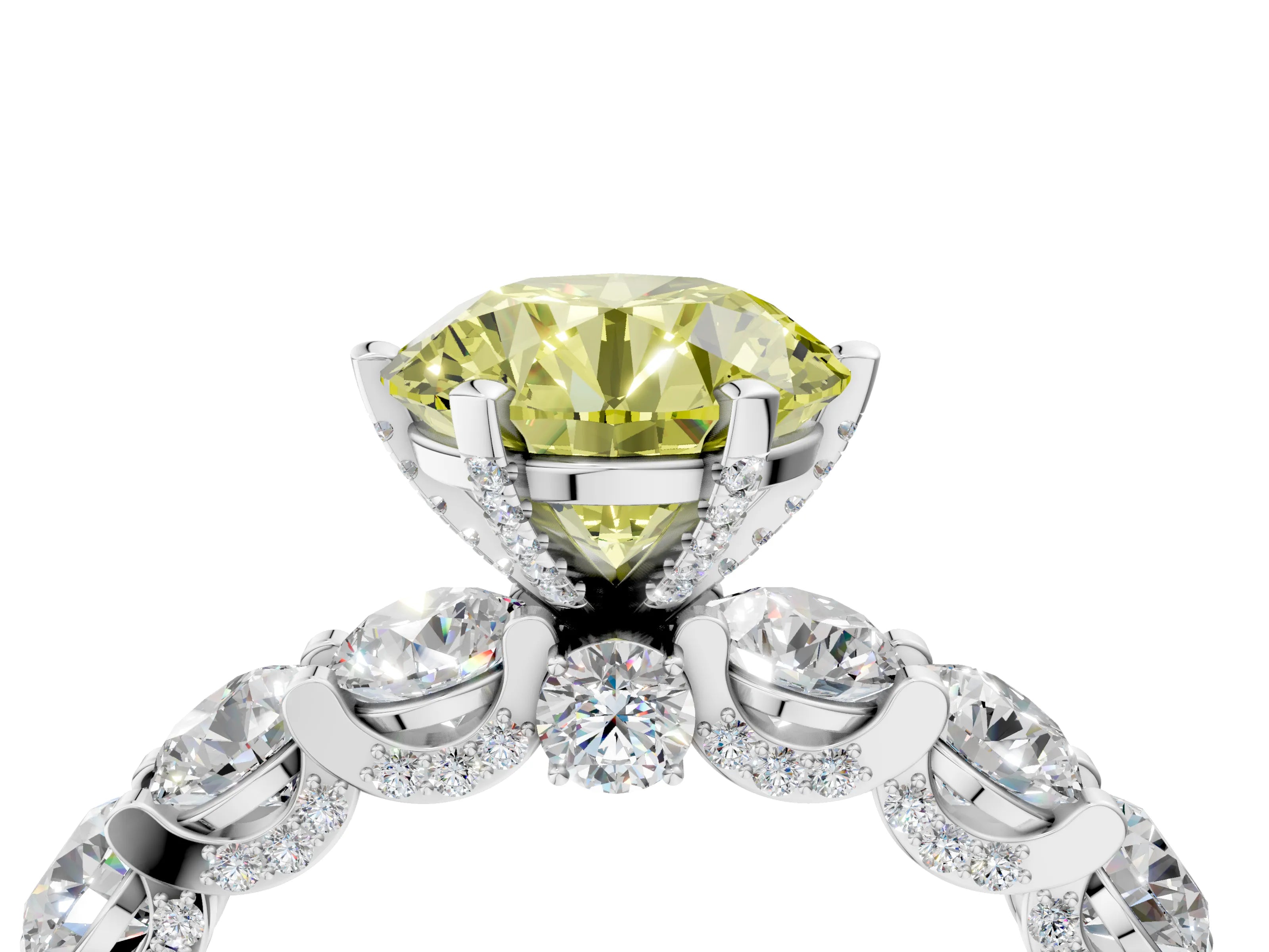 White gold Round Diamond Side Stone Engagement Ring with Six-Prong Setting_4