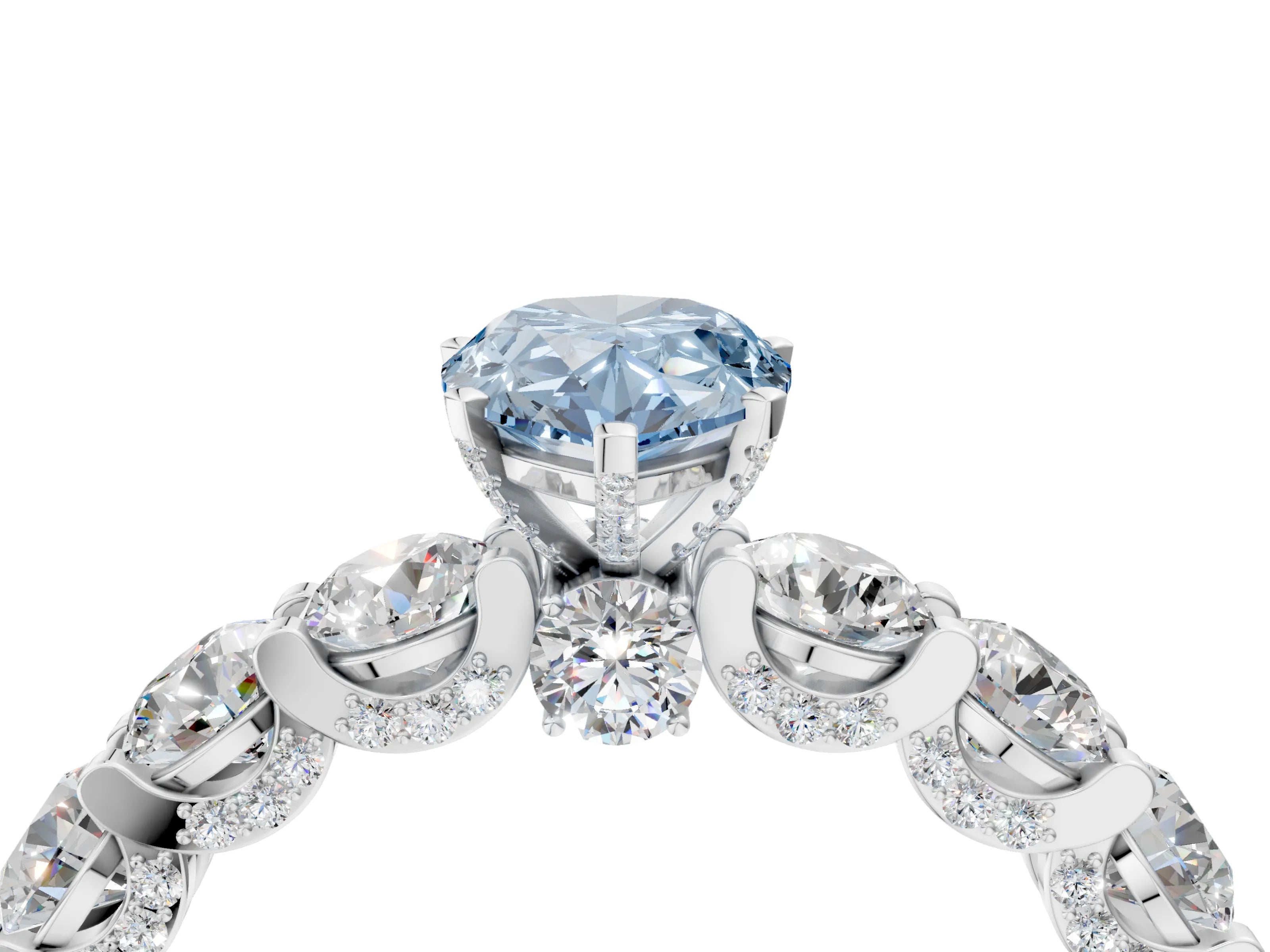 White gold Round Diamond Side Stone Engagement Ring with Six-Prong Setting_4