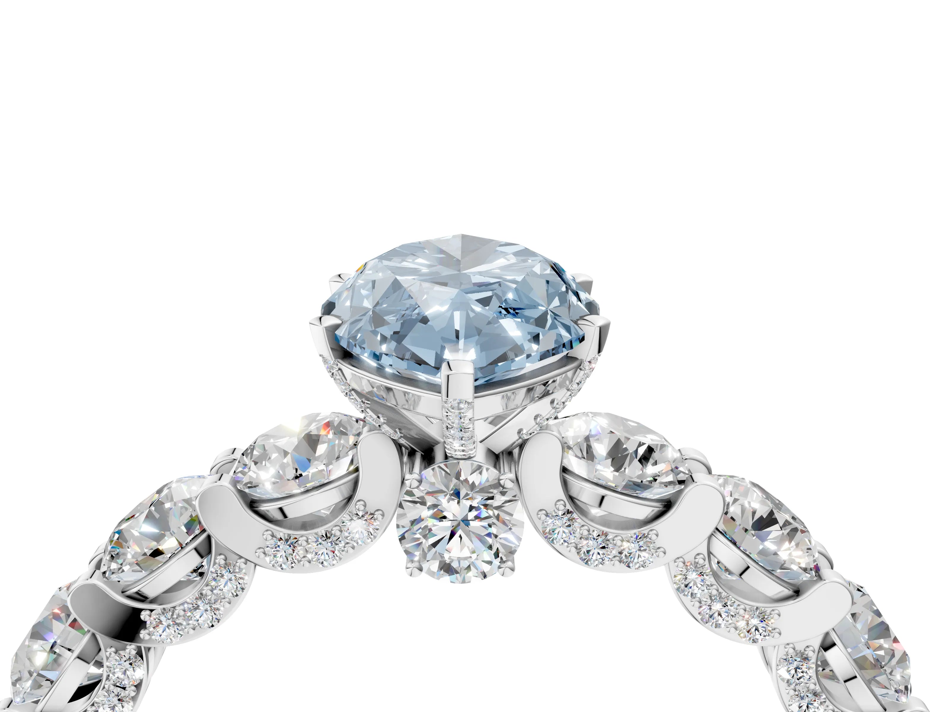 White gold Round Diamond Side Stone Engagement Ring with Six-Prong Setting_4