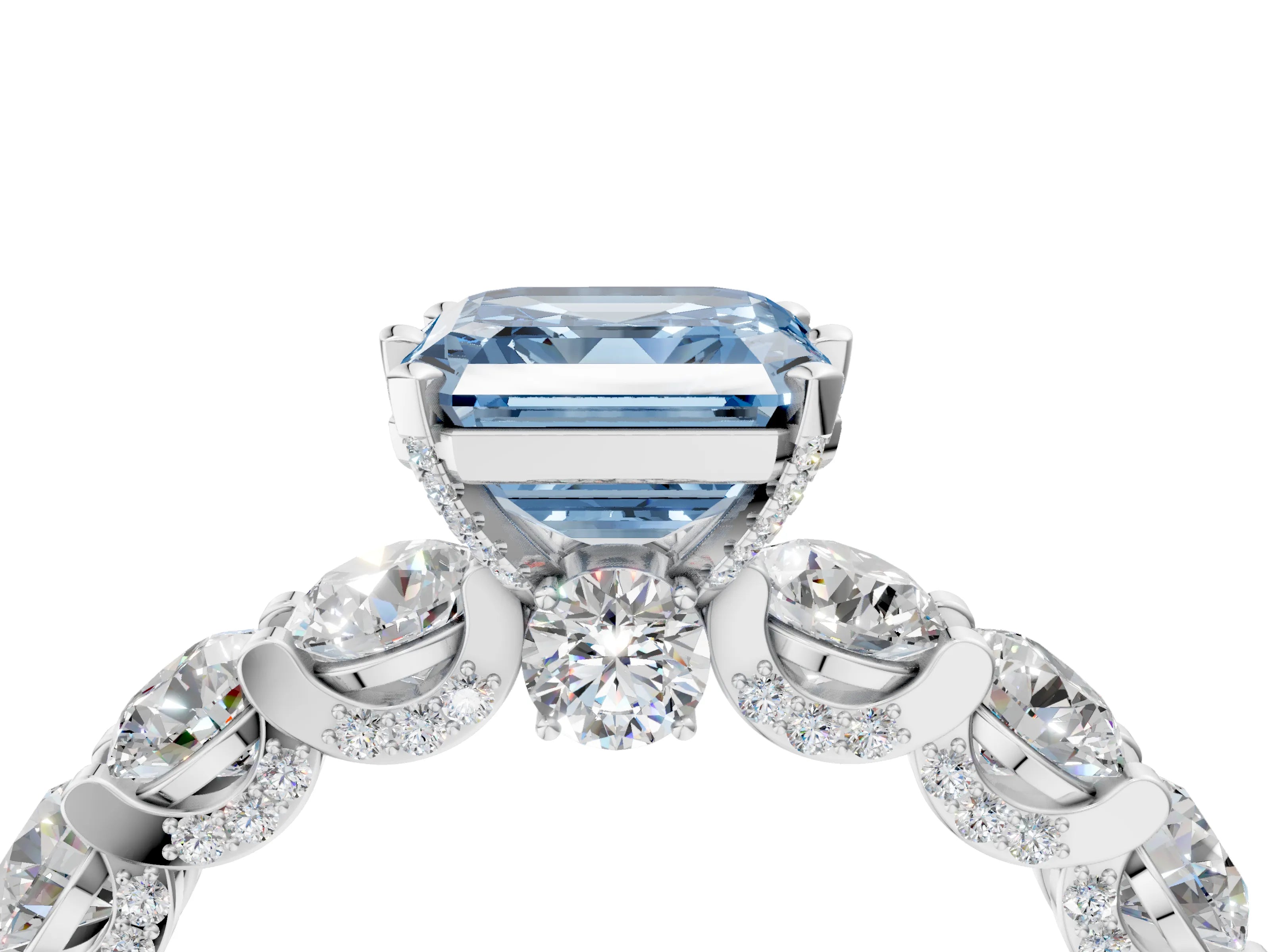 White gold Round Diamond Side Stone Engagement Ring with Six-Prong Setting_4