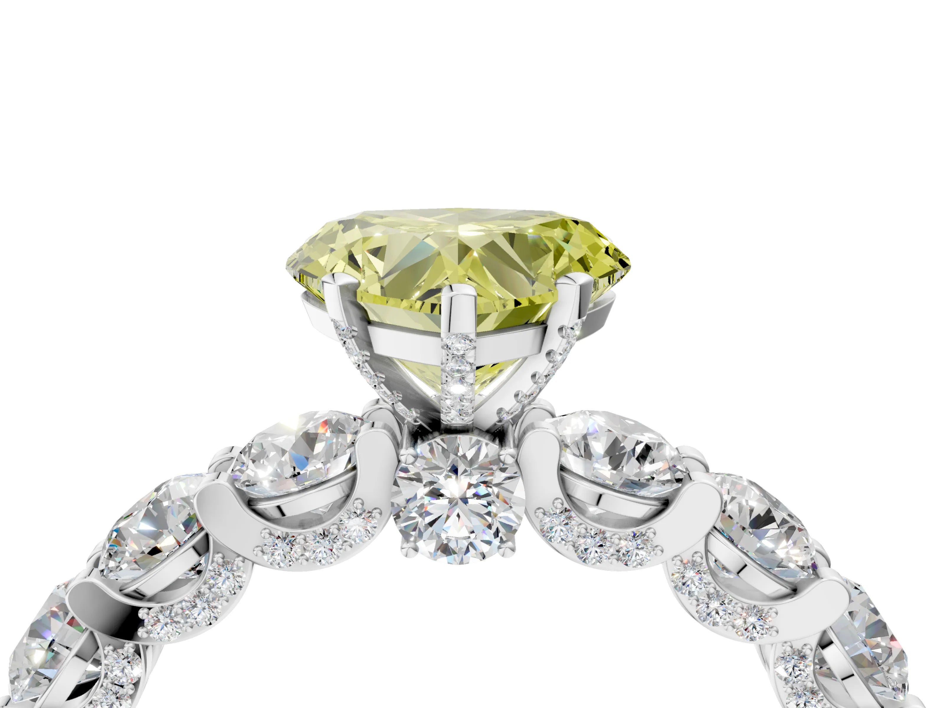 White gold Round Diamond Side Stone Engagement Ring with Six-Prong Setting_4