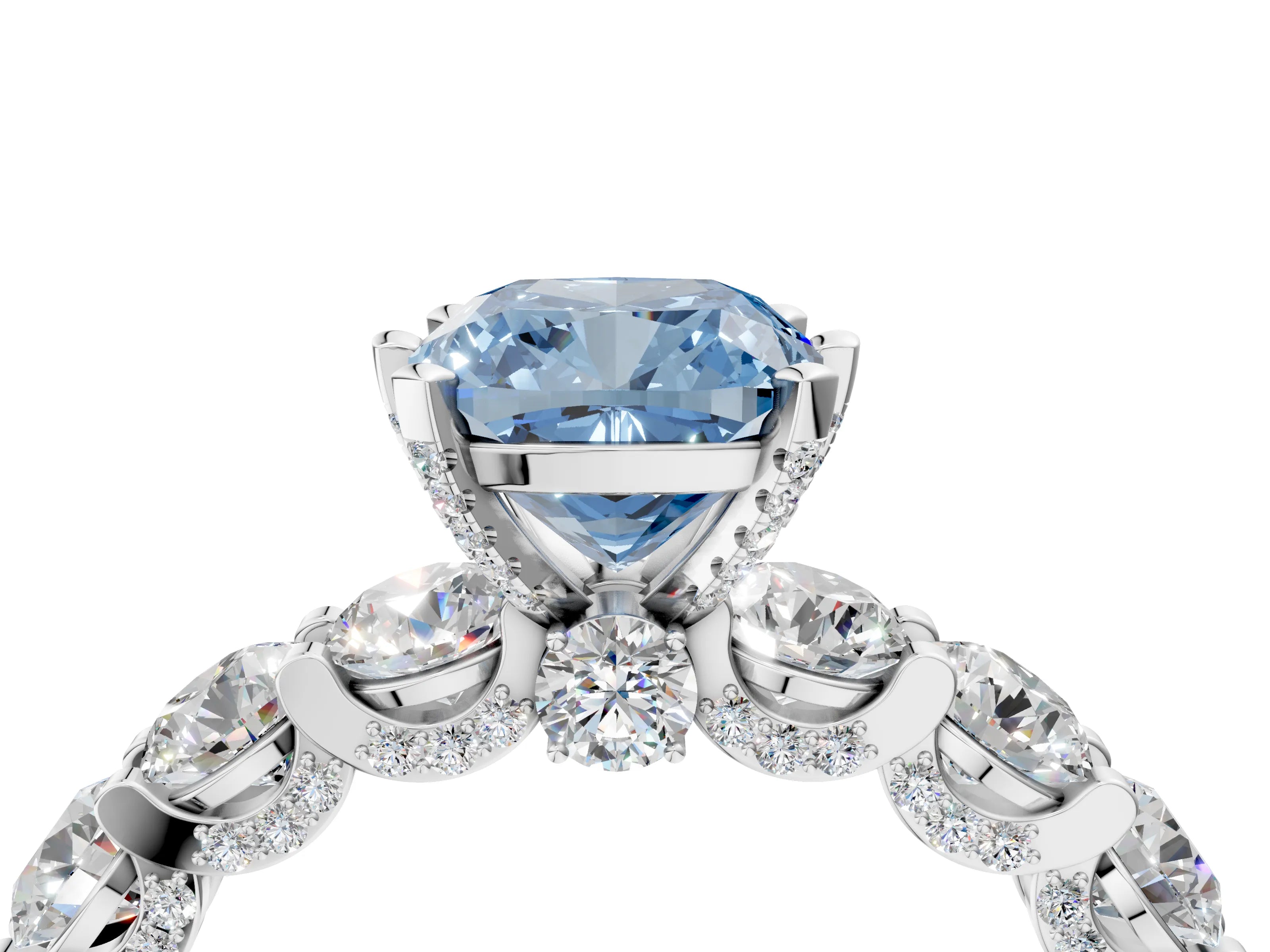 White gold Round Diamond Side Stone Engagement Ring with Six-Prong Setting_4