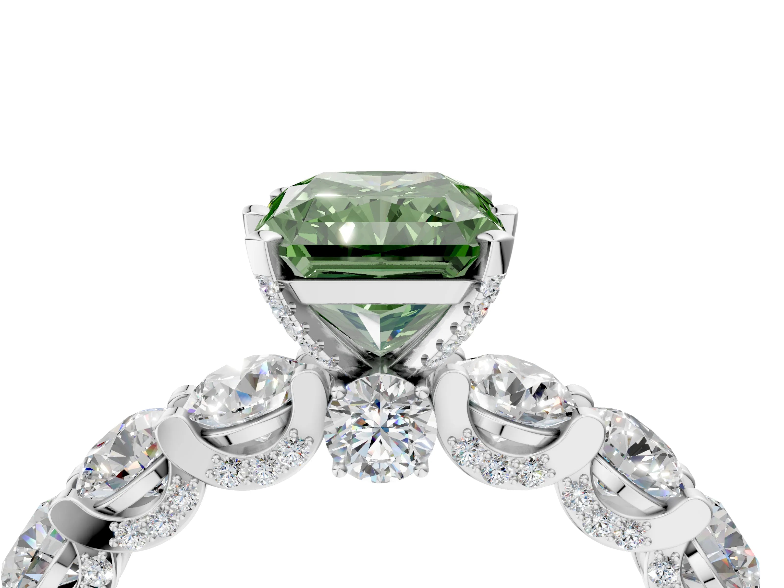White gold Round Diamond Side Stone Engagement Ring with Six-Prong Setting_4