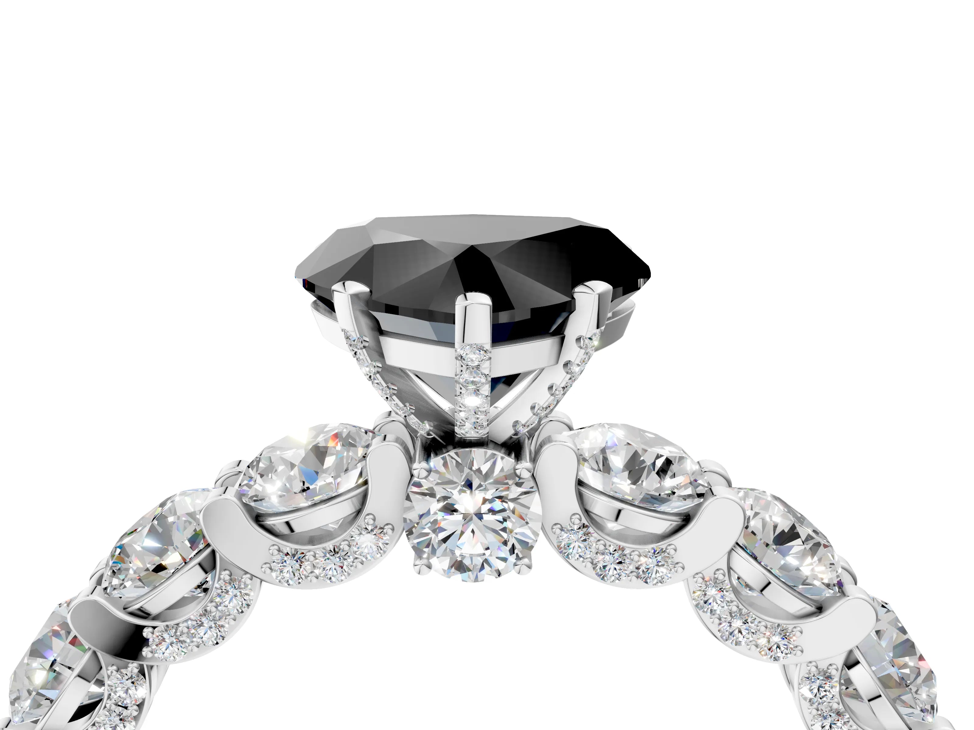 White gold Round Diamond Side Stone Engagement Ring with Six-Prong Setting_4